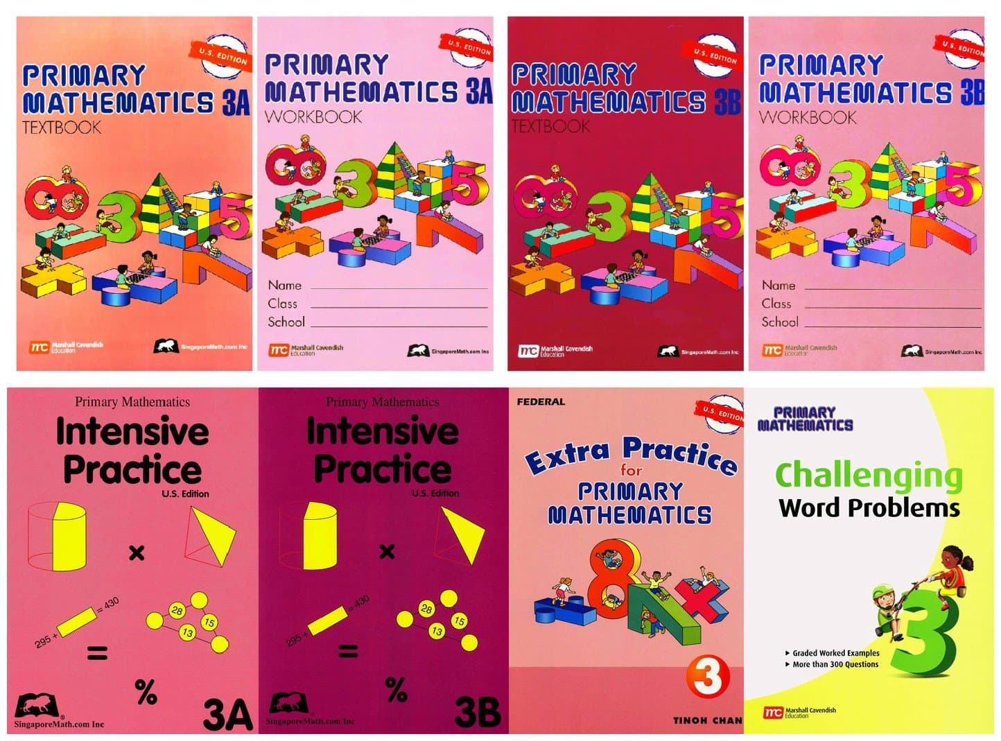 Singapore Math Primary Mathematics Complete Grade 3 Set (8 Books): 2 Textbooks, 2 Workbooks, 2 Intensive Practice, Extra Practice and Challenging Word Paperback – January 1, 2016
