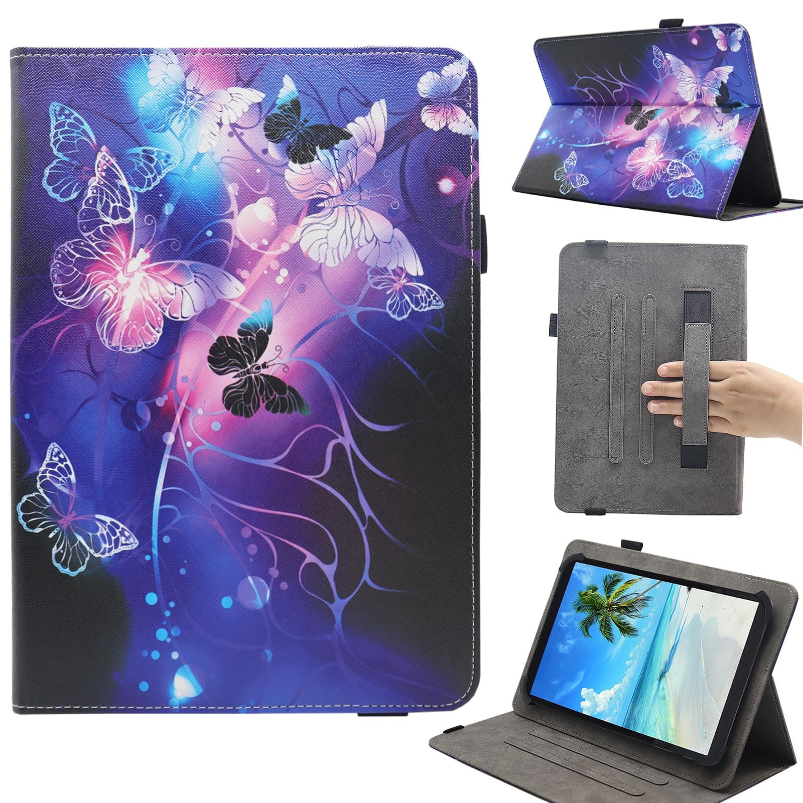 Universal 8 Inch Tablet Case, Universal 7 Inch Tablet Case, Tablet Case Cover for 7 / 8 Inch Tablet, PU Leather Stand Case for 7.0 - 8.5 Inch Tablet, 01 Purple Butterfly