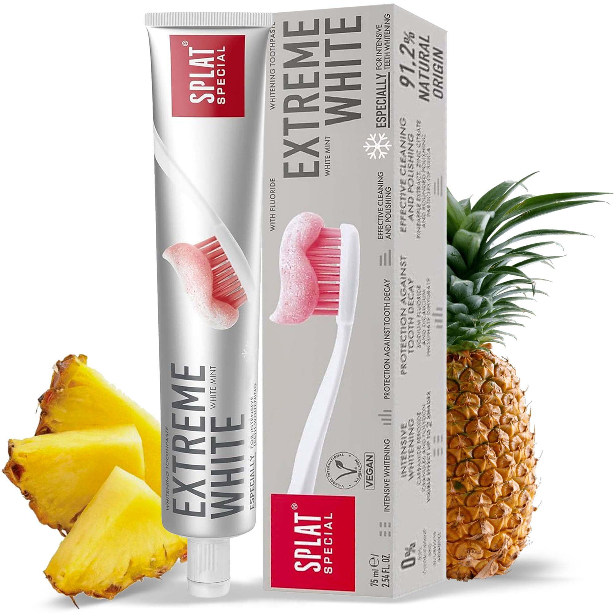 Splat Extreme White Natural Toothpaste for Sensitive Whitening Teeth With Strong Anti-Stain Formula Gluten Free Teeth Whitening Toothpaste Daily Whitening Toothpaste for Adults - 75ml