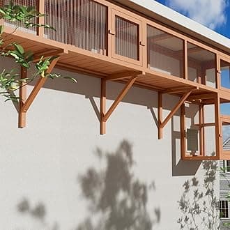 59" Wooden Cat Window with Extendable Design Connecting Inside and Outside Catio Outdoor Cat Enclosure for Sunbathing, Napping & Overlooking (Orange)