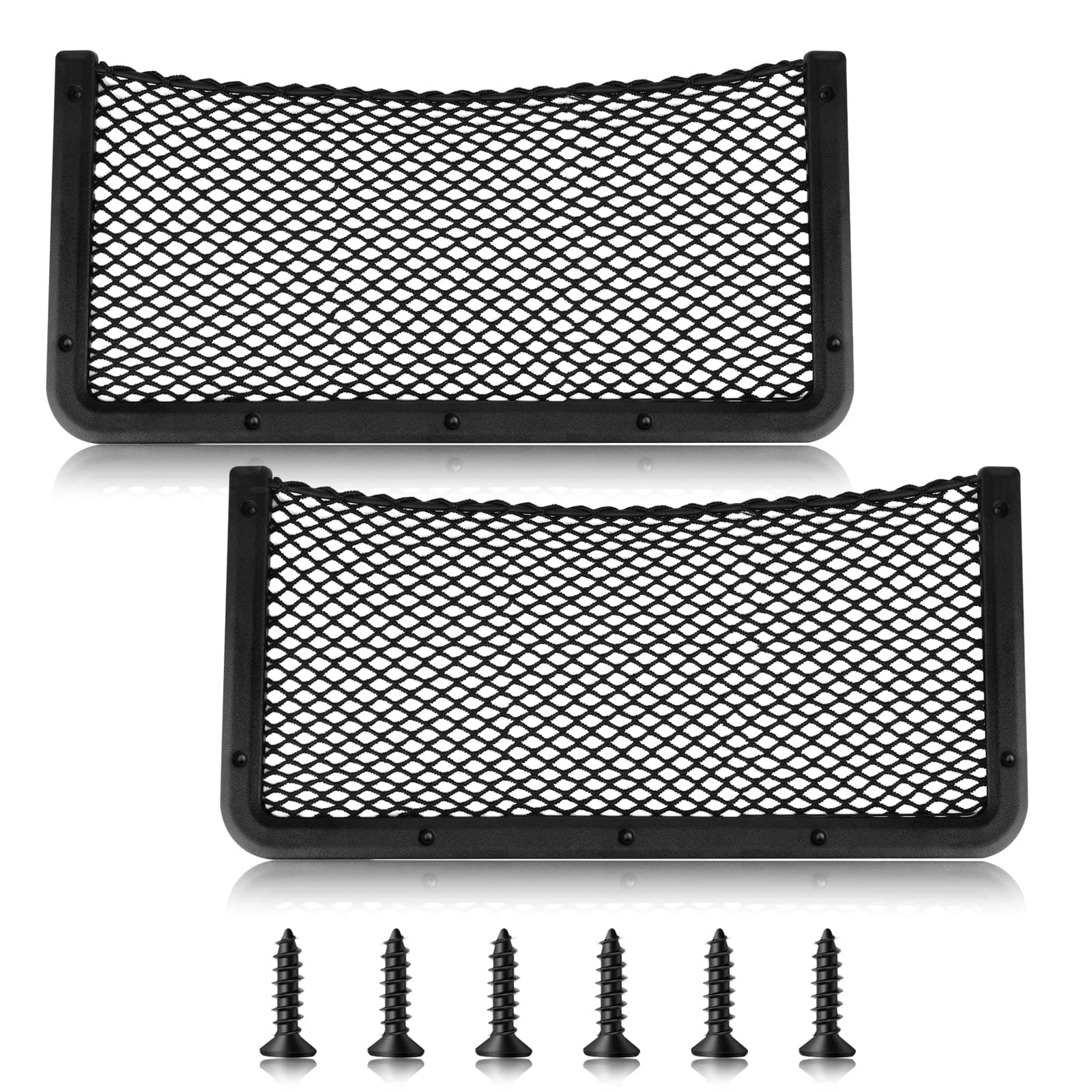 ABS Plastic Frame Automotive Cargo Nets Car Net Pocket Phone Car Mesh Net Holder RV Storage Boat Cargo Pocket Organizer Framed Mesh Net Pocket with Screws for Auto RV Net(2, 16 x 8 Inch)