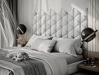 4 Pack — Upholstered Decorative Wall Panels Velvet Headboard Padding | Cushioned Planks | Padded Decor Collision Avoidance | Acoustic Soundproofing Treatment | (White, 4x Triangle (25x25cm))