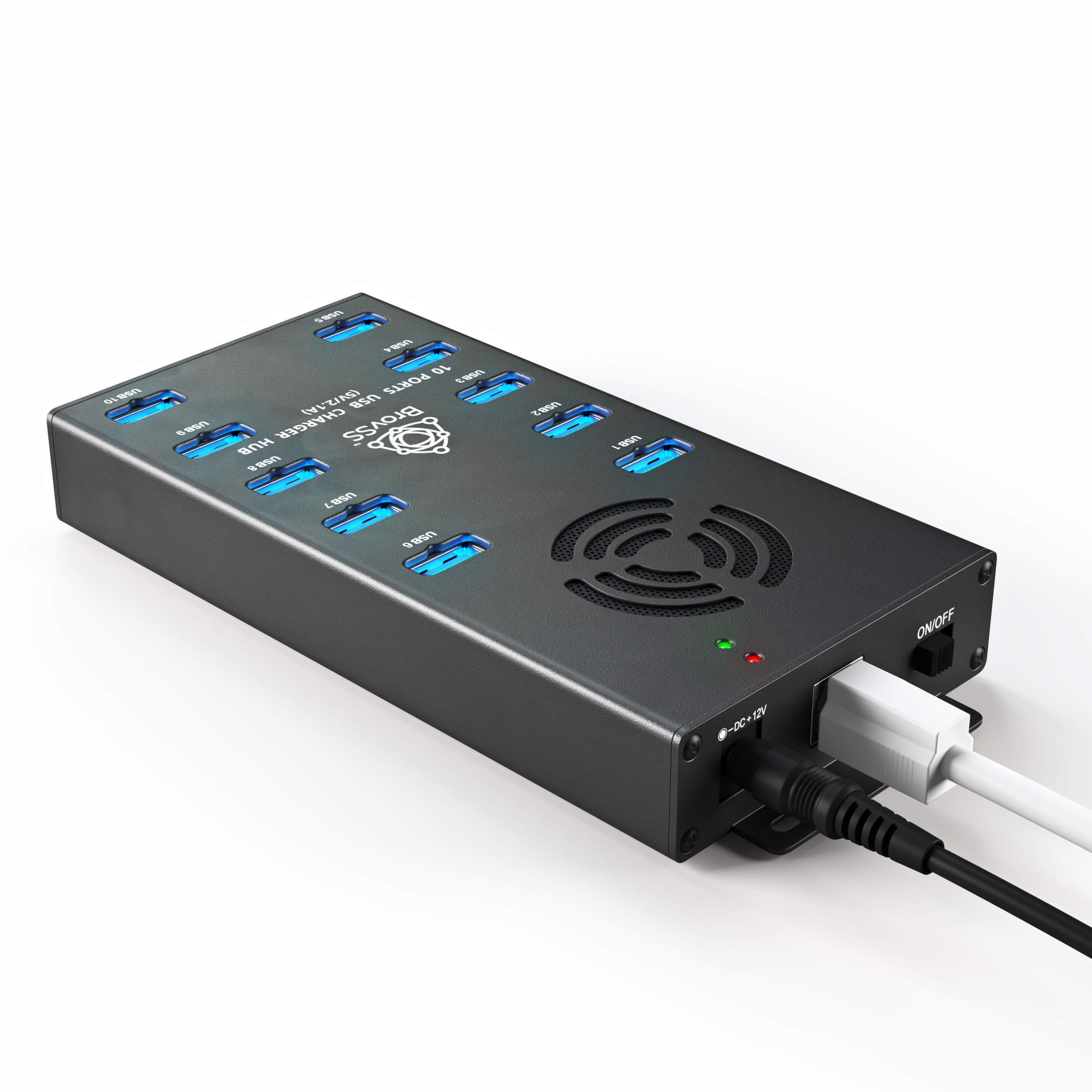10 Ports USB 2.0 Powered Hub - USB Extension Splitter with 12V 5A 60W Power Adapter. Plug and Play Installation. Connect up to 10 Electronics and USB peripherals (Black)