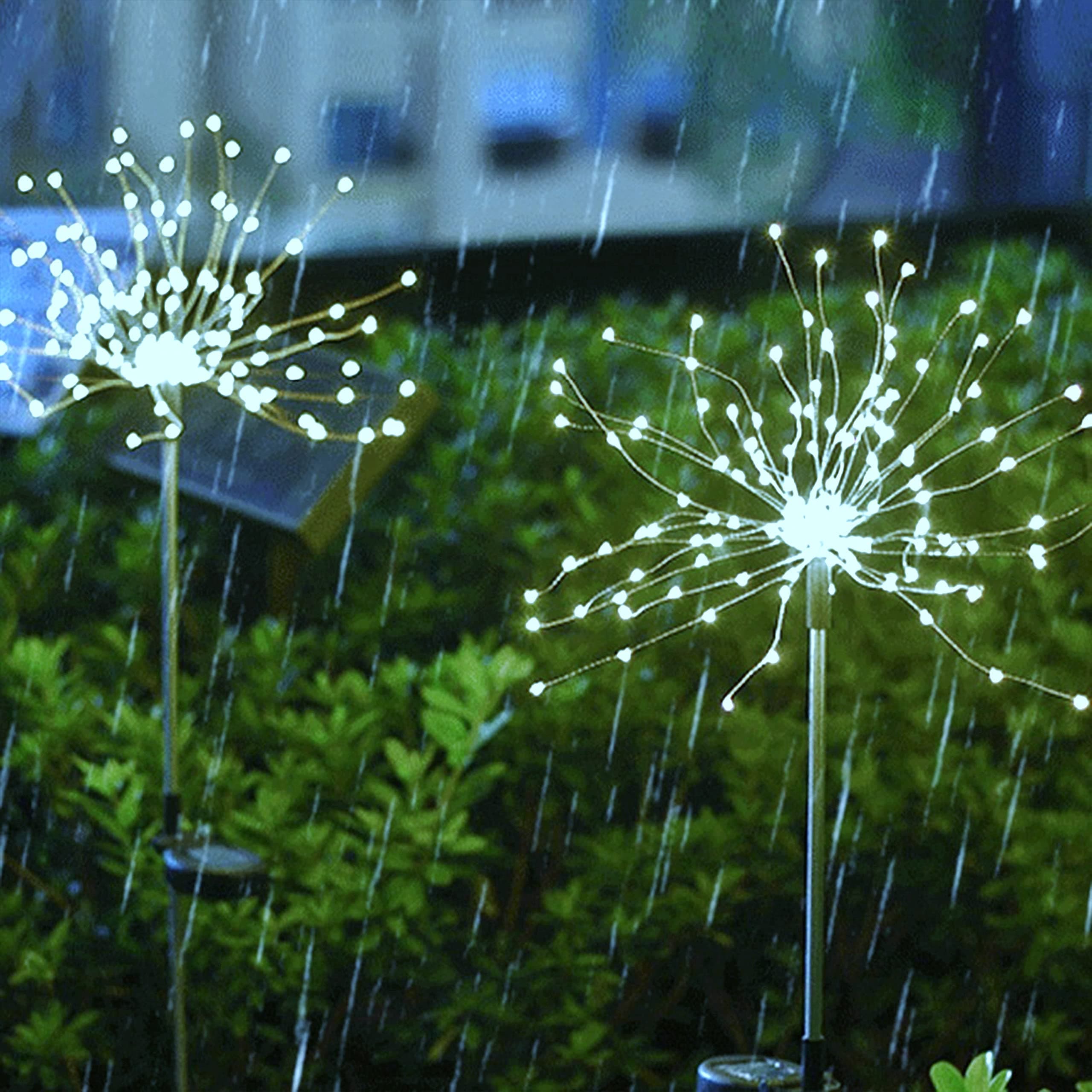 2 Pack 120 LED Solar Fireworks Lights, Hanging Solar Starburst Lights for Christmas, Wedding, Party, Indoor, Outdoor (2, Cool White)