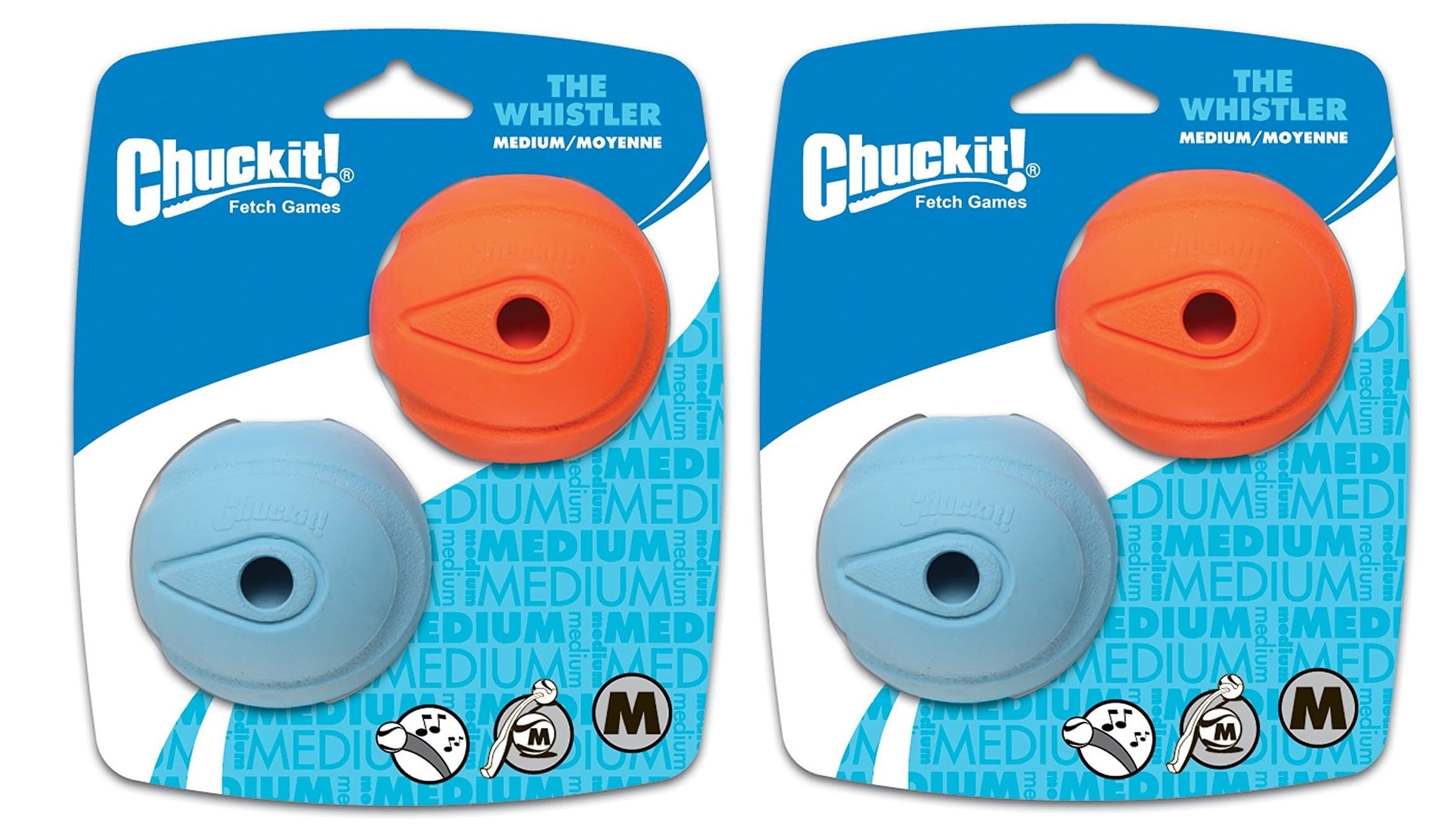 4 Pack Chuckit! The Whistler Size Medium / 2.5 Inch (2 Packages with 2 Balls Each)