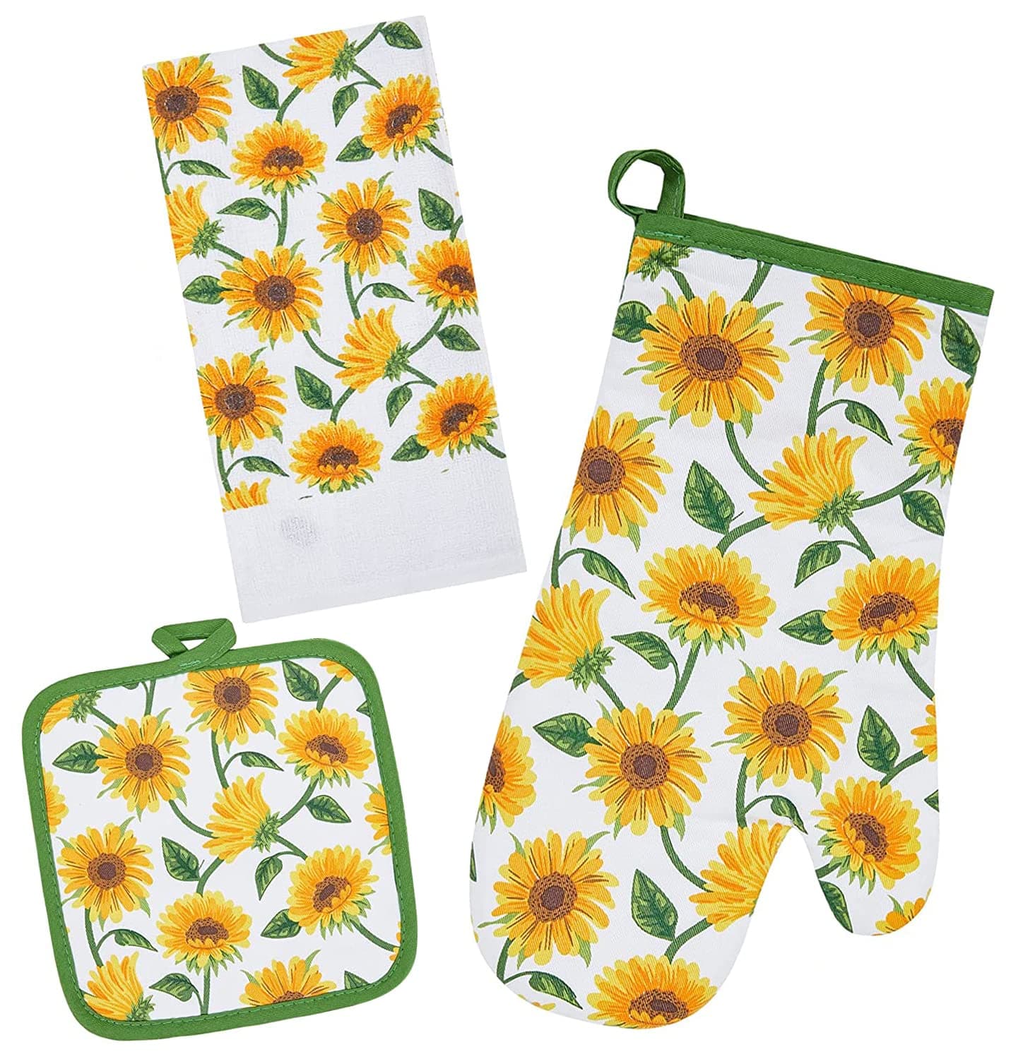 Firstall Kitchen Set -1 Kitchen Towel,1 Oven Mitt,1 Pot Holder(Sunflower)