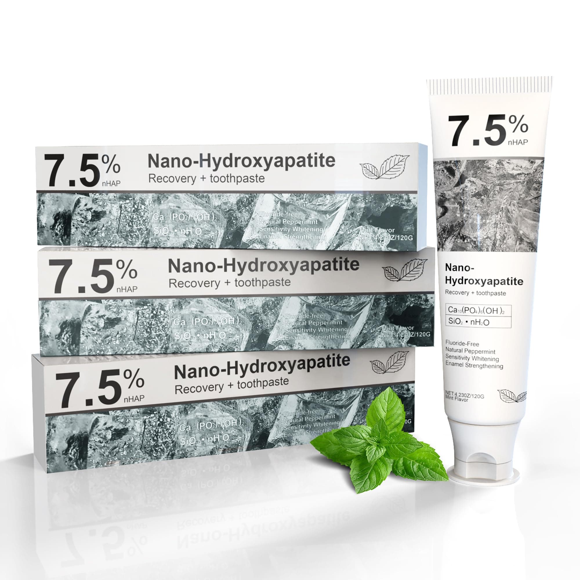 Hydroxyapatite Toothpaste for Advanced Enamel Protection, Gentle and Effective Formula, Fresh Breath, Fluoride-Free Nano Hydroxyapatite Toothpaste for Sensitive Teeth 3 Pieces