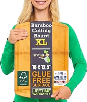 FSC-Certified Extra Large Bamboo Cutting Board Featuring 18 Inch Glue-Free Surface™ – XL, Non-Toxic Wooden Board for Family Kitchens, Butcher Block Style Food Prep with Lifetime Replacements