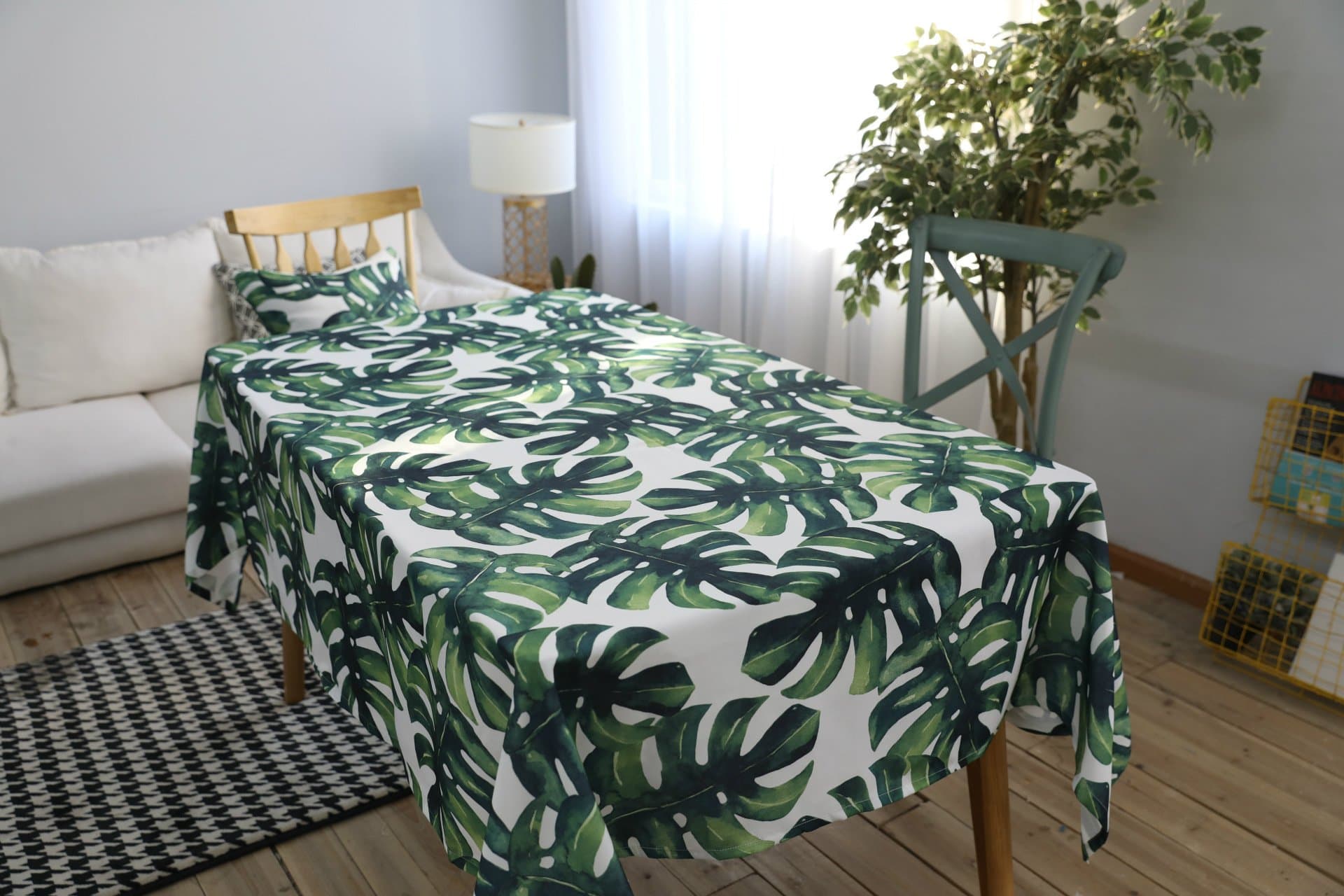 Drizzle Table Cloth Monstera Leaf Plant Palm Tree Rectangular Square Folding Table Cover Waterproof Polyester Cotton Country Garden for Kitchen Furniture (39 * 55in/100 * 140cm)