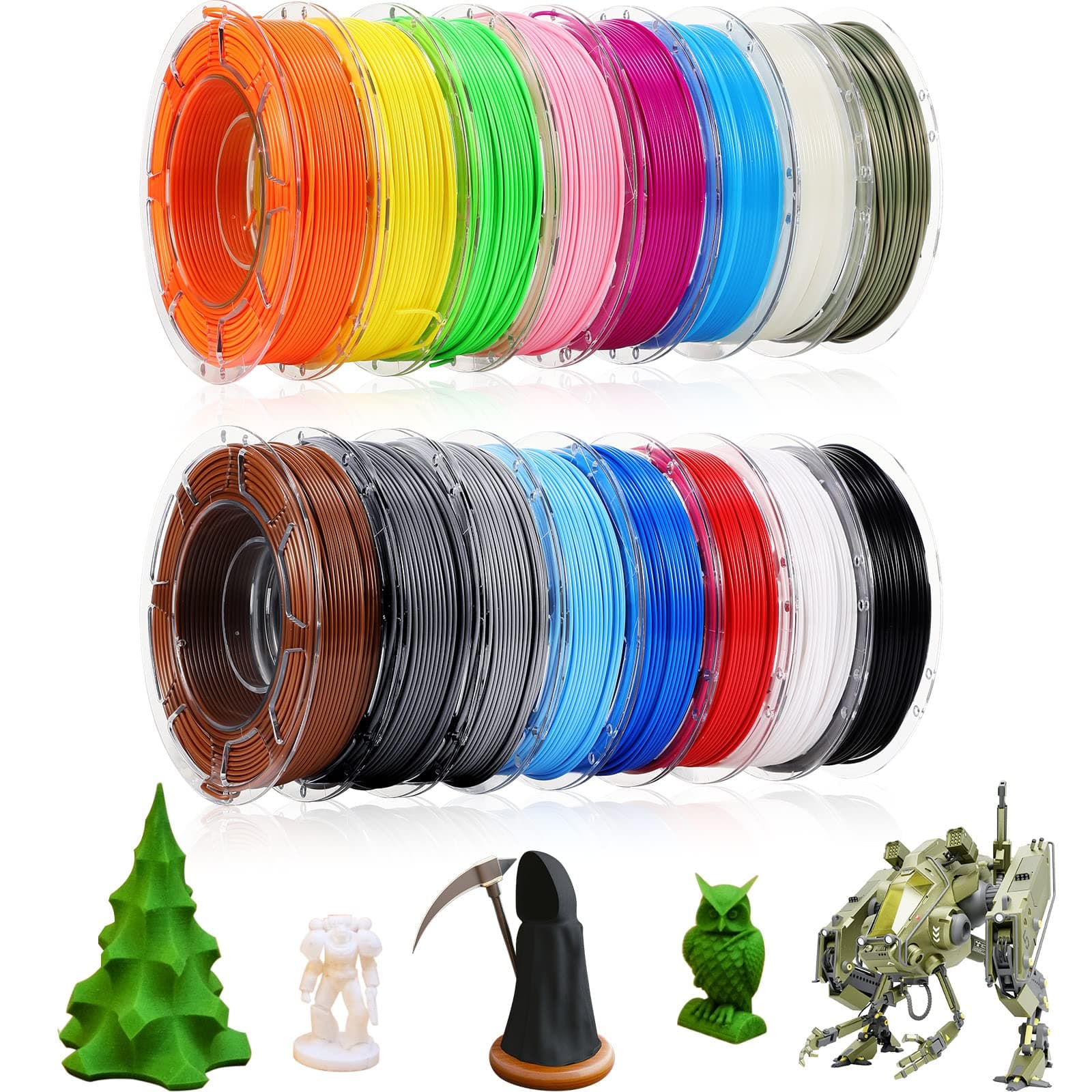 16 Colors PLA 3D Printer Filament 1.75 mm PLA 3D Printing Filament Bundle 3D Pen Filament Refills Each Roll 200 g Each Color 10 ft Smooth Printing Material for Art and Kids, 3D Pens and 3D Printers