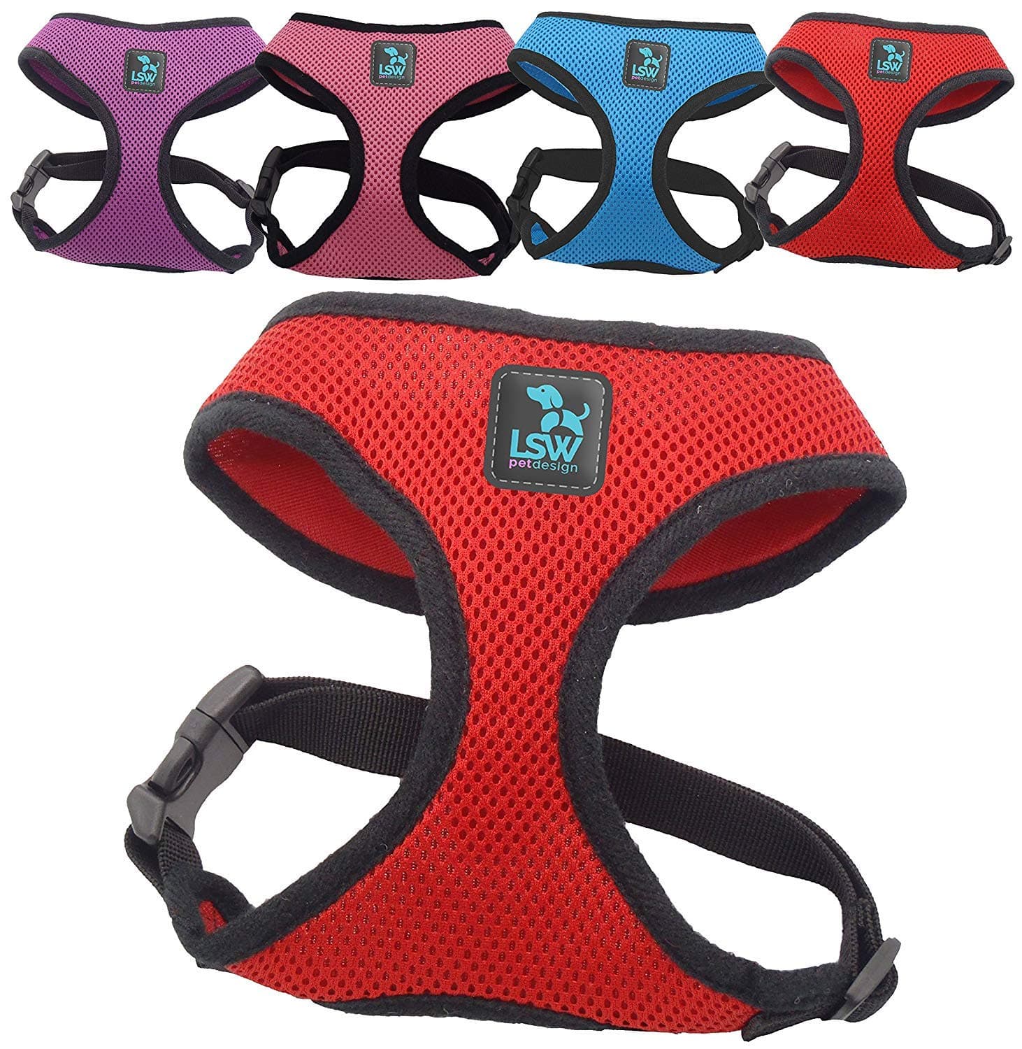 LSW Pet Design No Pull Small Dog Pet Harness Breathable Mesh and Sizes Red Extra Small