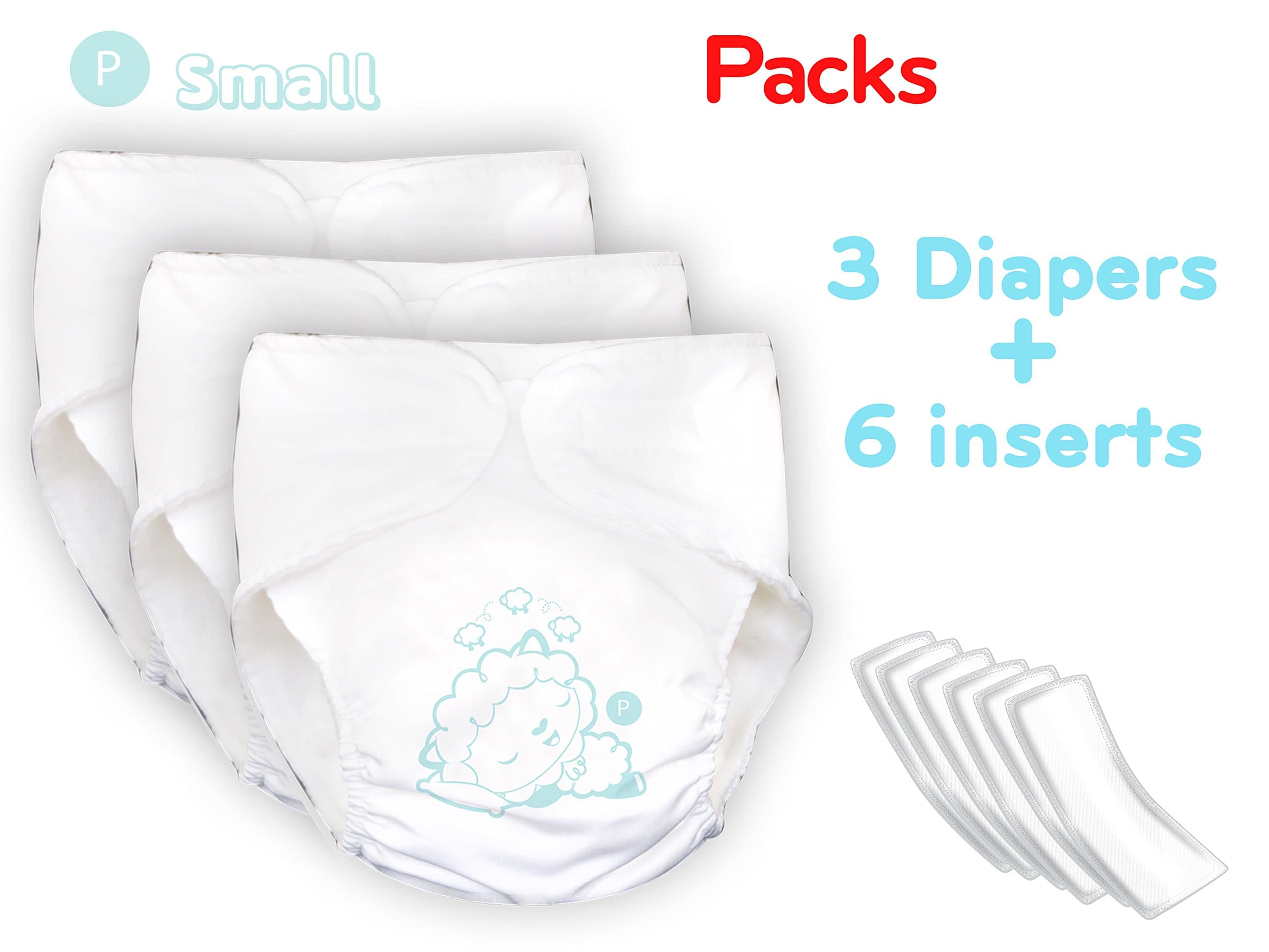 Premium Reusable Cloth Baby Diaper 3 pcs + 6 inserts Small 4.5-13 lbs