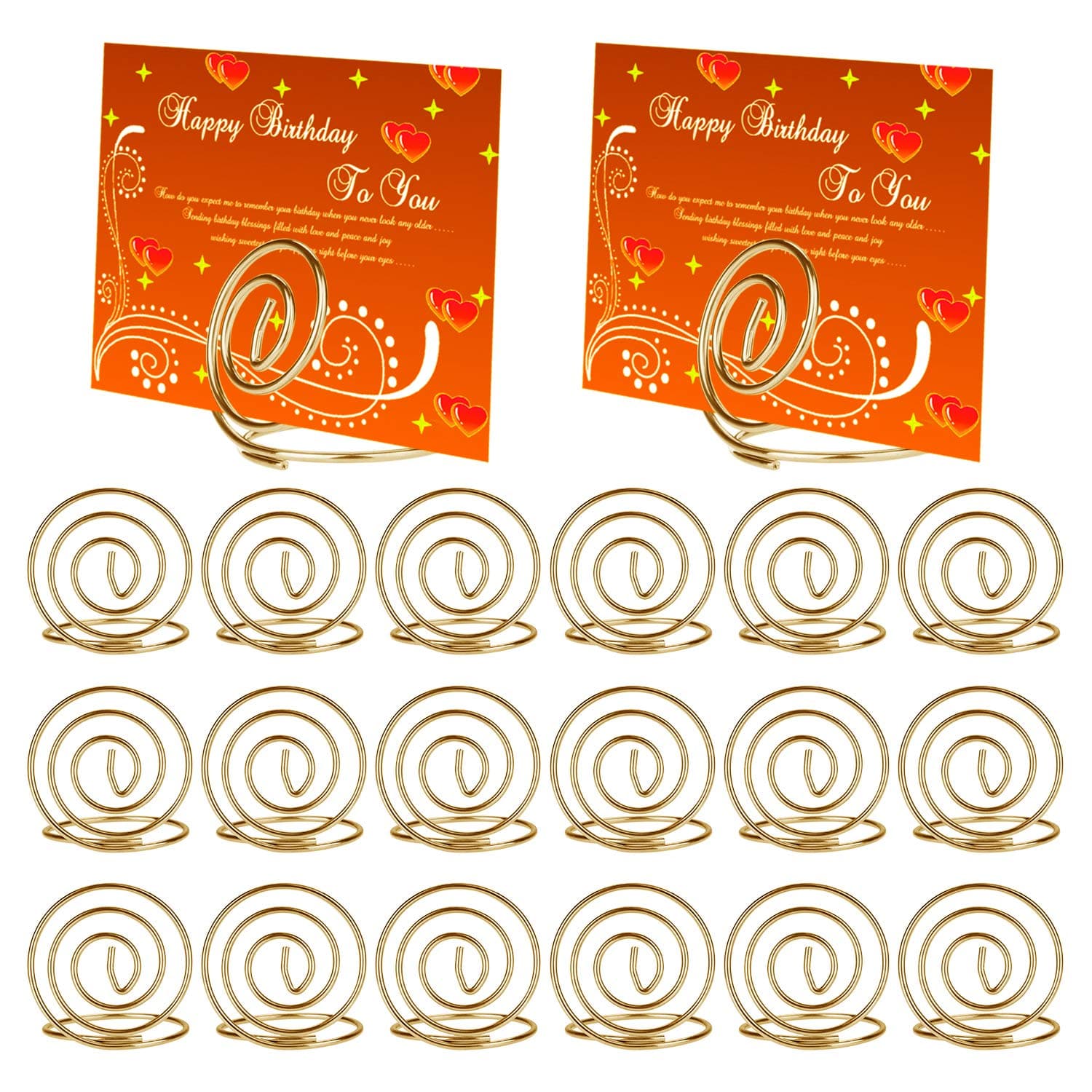 [20 Pack] Table Card Holders, AKWOX 1.38 inch Ring Shape Wire Place Card Holders Table Number Holders Table Pictures Stand for Place Cards Wedding Office Name Memo Menu Clips (Gold)