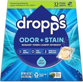 Dropps Stain & Odor Laundry Detergent Pods: Clean Scent | 32 Count | Deep Cleans Fabrics | Keeps Clothes Fresh | Prevents Odors | HE | Powered by Natural Plant-Based Ingredients | Low Waste Packaging