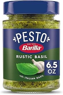 Barilla Rustic Basil Pesto Sauce Made with Italian Basil and Cheeses, 6.5 oz. Jar, Pasta Sauce and Spread