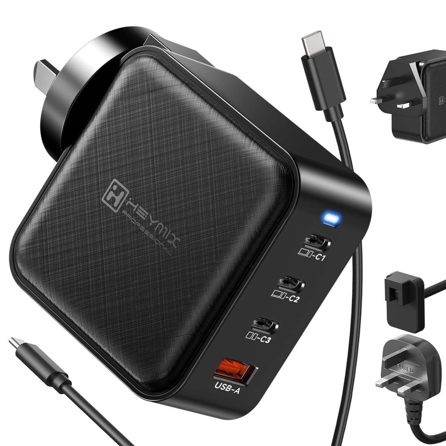 100W USB-C GaN Charger - USB C Travel Charger, Laptop PD Wall Charger, 65W/100W Travel GaN Adapter with UK/EU Plugs & 100W C Cable Compatible with MacBook Pro,Lenovo,HP,Dell