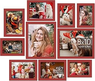 upsimples 10 Pack Picture Frames Collage Wall Decor for Mounting or Tabletop Display, Photo Gallery Frame Set for Family, Multi Sizes Including 8x10, 5x7, 4x6, Red