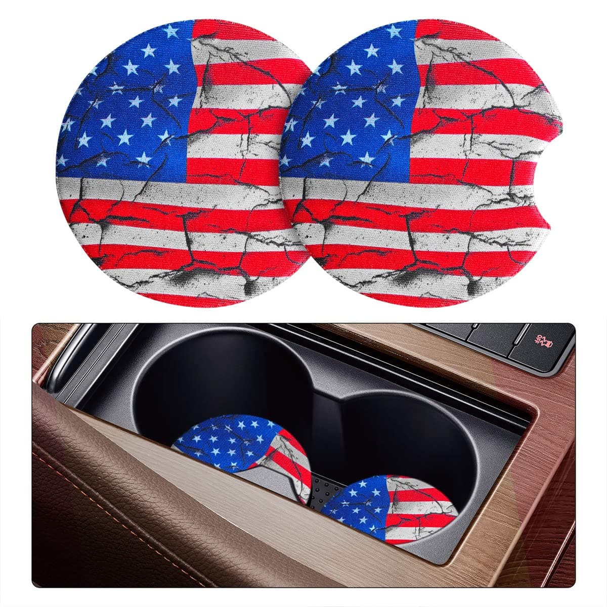 2 Pack Car Coasters for Drinks Absorbent - 2.75 Inch Cute Car Cup Holder Coasters for Women, Removable Cup Holder Coaster for Women Girls, Car Interior Accessories (Style F)