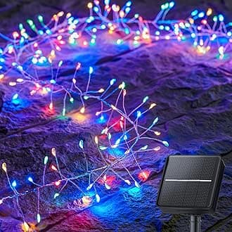 Brightown Solar Lights for Outside, 19.6Ft 240 LED Solar String Lights Outdoor Waterproof, 8 Modes Firecracker Balcony Lights for Tree Patio Christmas Party Wedding Decor (Multicolor)