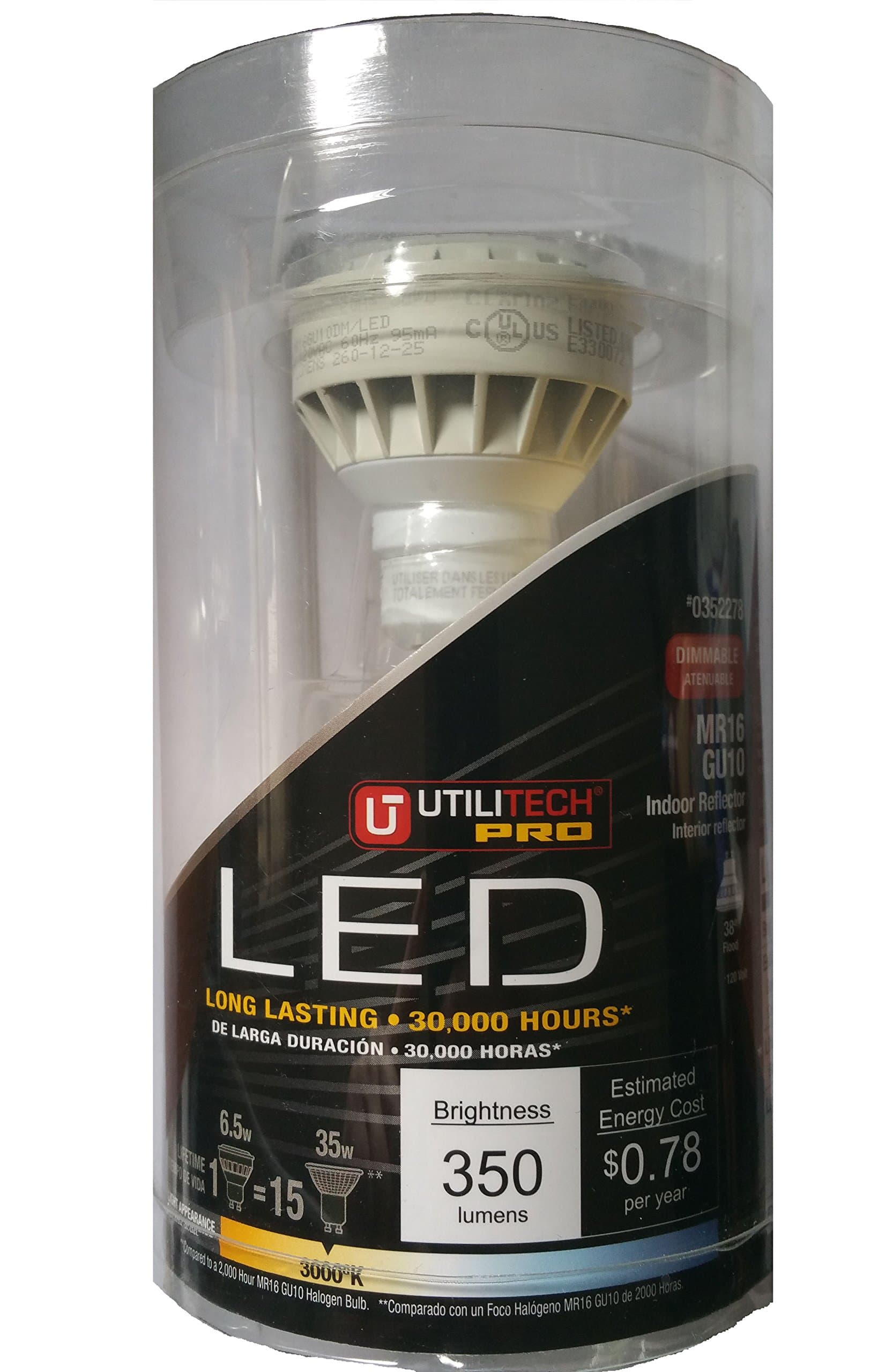 Utilitech Pro MR16 GU10 5-Watt Pin Base Indoor LED Spotlight Bulb, Warm White