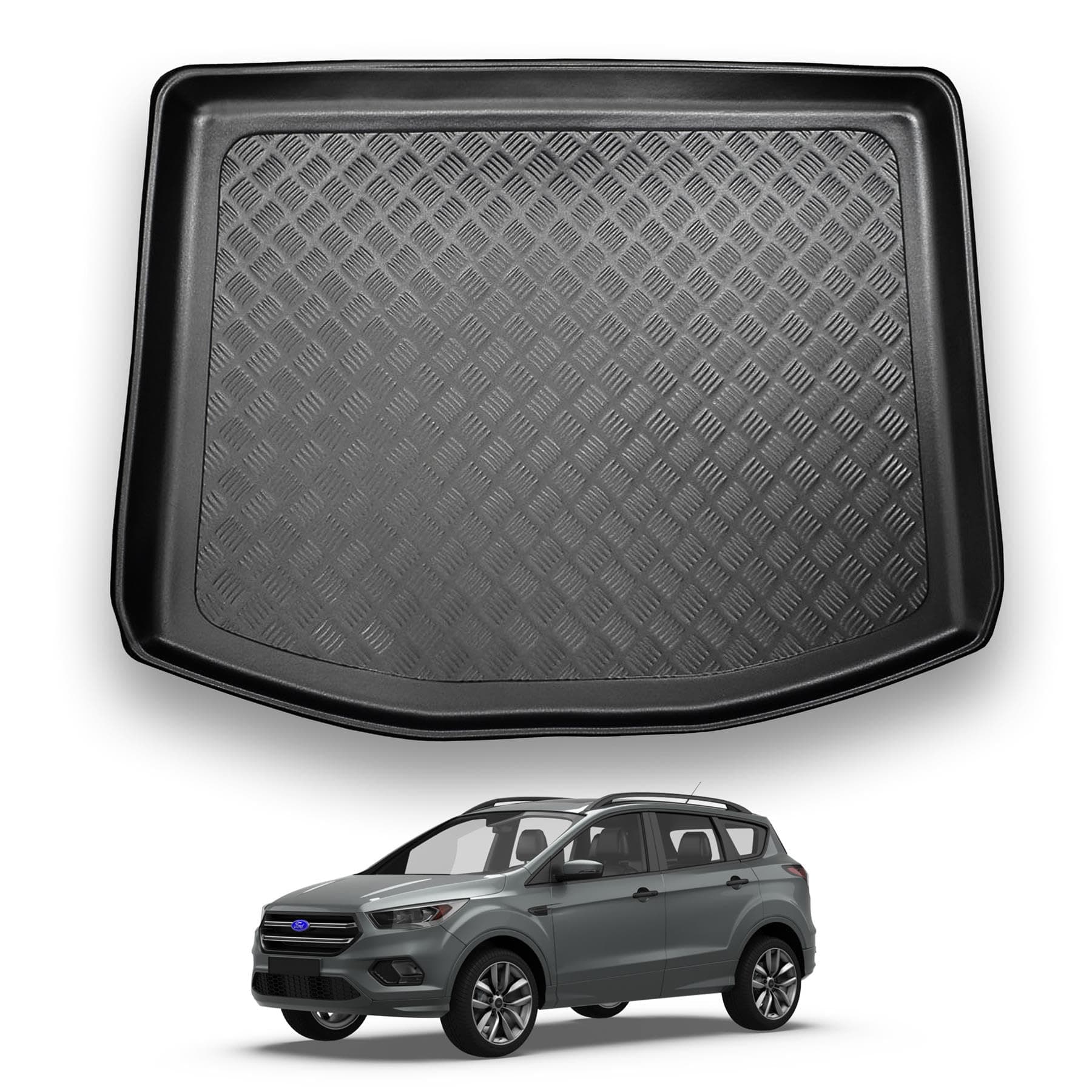 NOMAD Ford Kuga (2013-2020) Boot Liner [Models with Space Saver Spare Wheel or Tyre Repair Kit] Tailored Mat Protector Non Slip Waterproof Raised Edges Compatible Custom Accessory Dog & Pet Friendly
