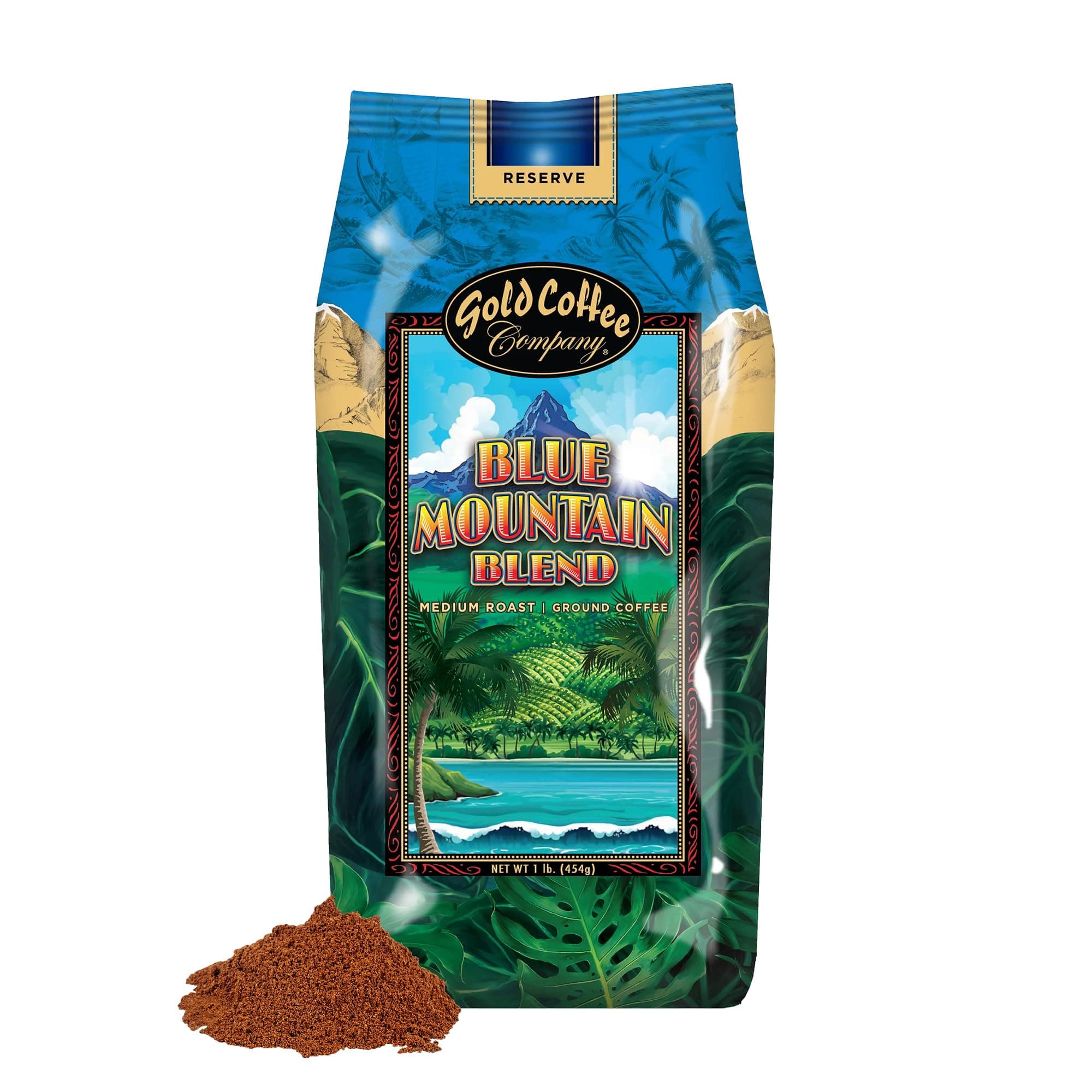 Gold Coffee Blue Mountain Blend 1lb Medium Roast Ground Coffee