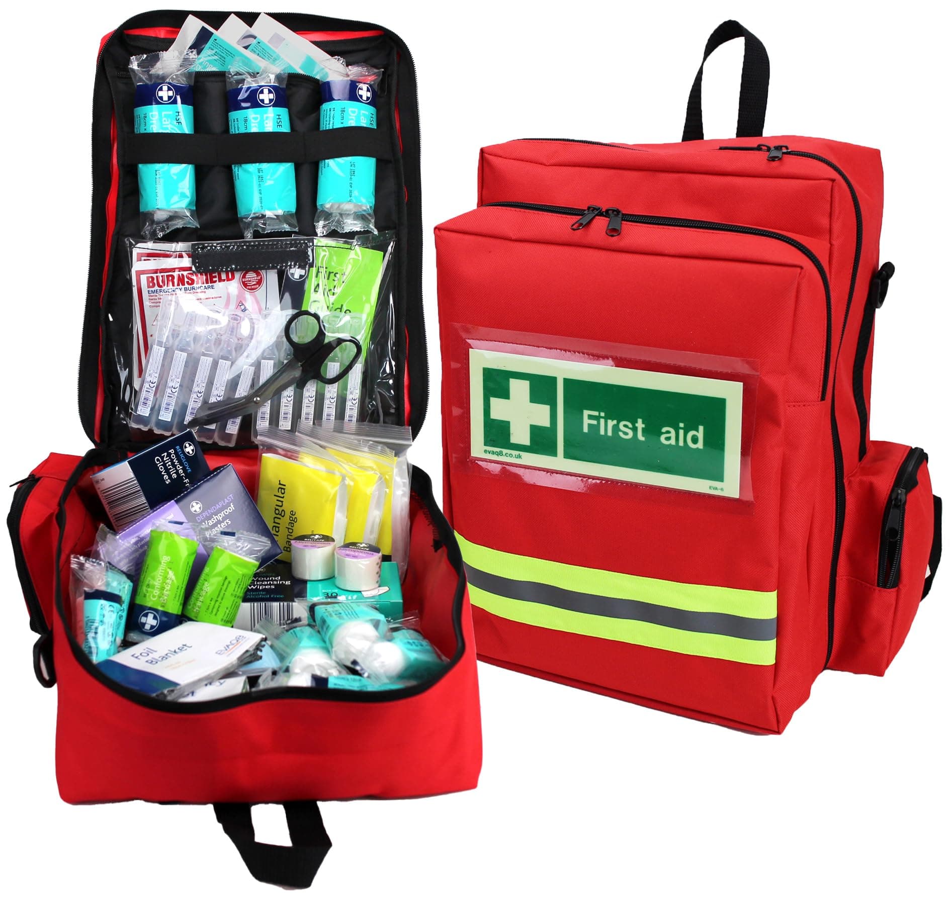 First Response First Aid Kit in Red Rucksack British Standard Compliant UK Assembled