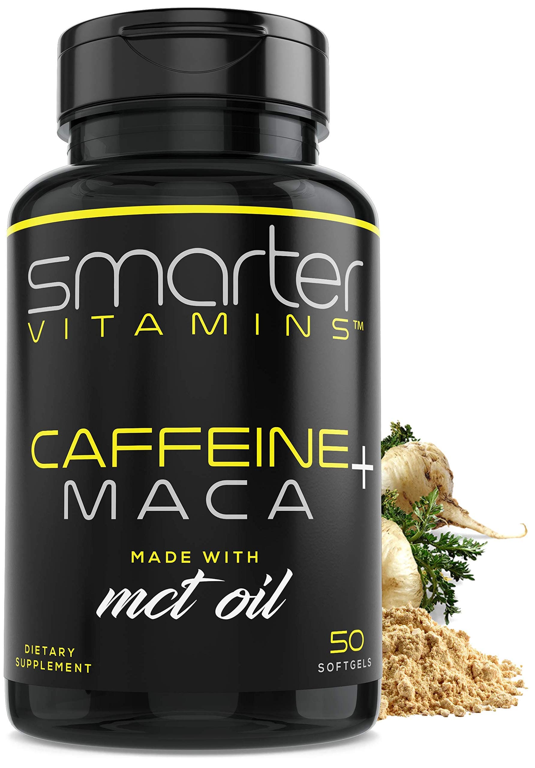 - Smarter Energy Pills, 200mg Caffeine & Coconut MCT Oil with Maca Root, 50 Liquid Softgels