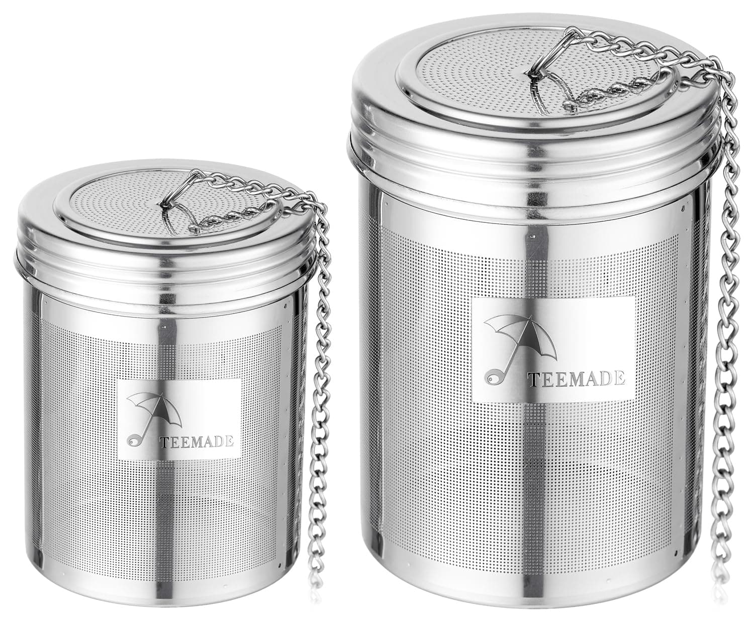 TEEMADE 2 Packs Tea Filter,Extra Fine Mesh Holes Tea Infuser with Threaded Connection,304 Stainless Steel Cooking Filters,Easier to Brew Loose Leaf Tea, Spices,Seasonings,Soup Etc (1M + 1L)