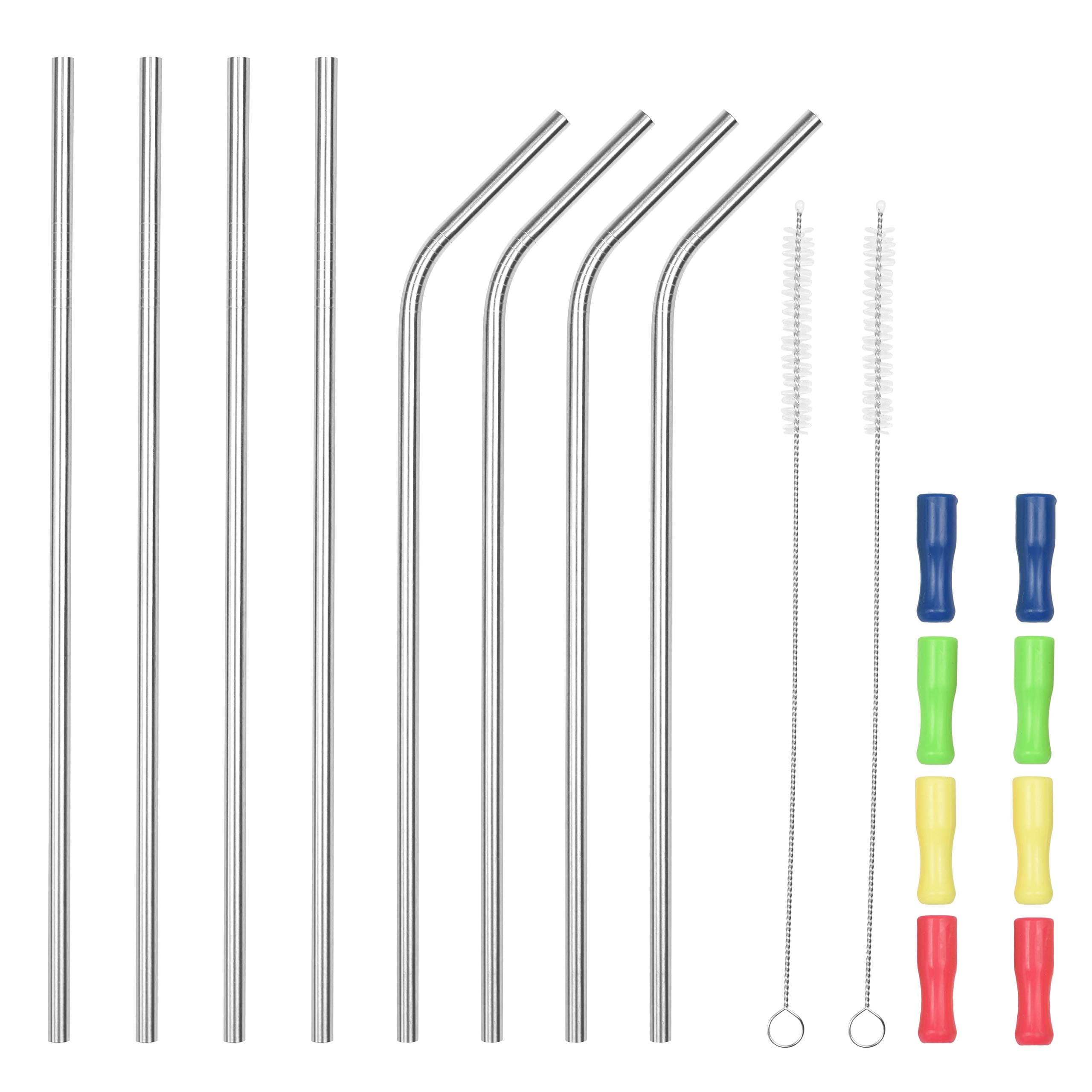 SipWell 8 Piece Set Extra Long Stainless Steel Drinking Straws W/ Silicone Tips - Metal Drinking Staw w/ Cleaning Brush - Perfect for Tumblers/Rumblers/Cups/Mugs, Easy Clean - For All Beverage