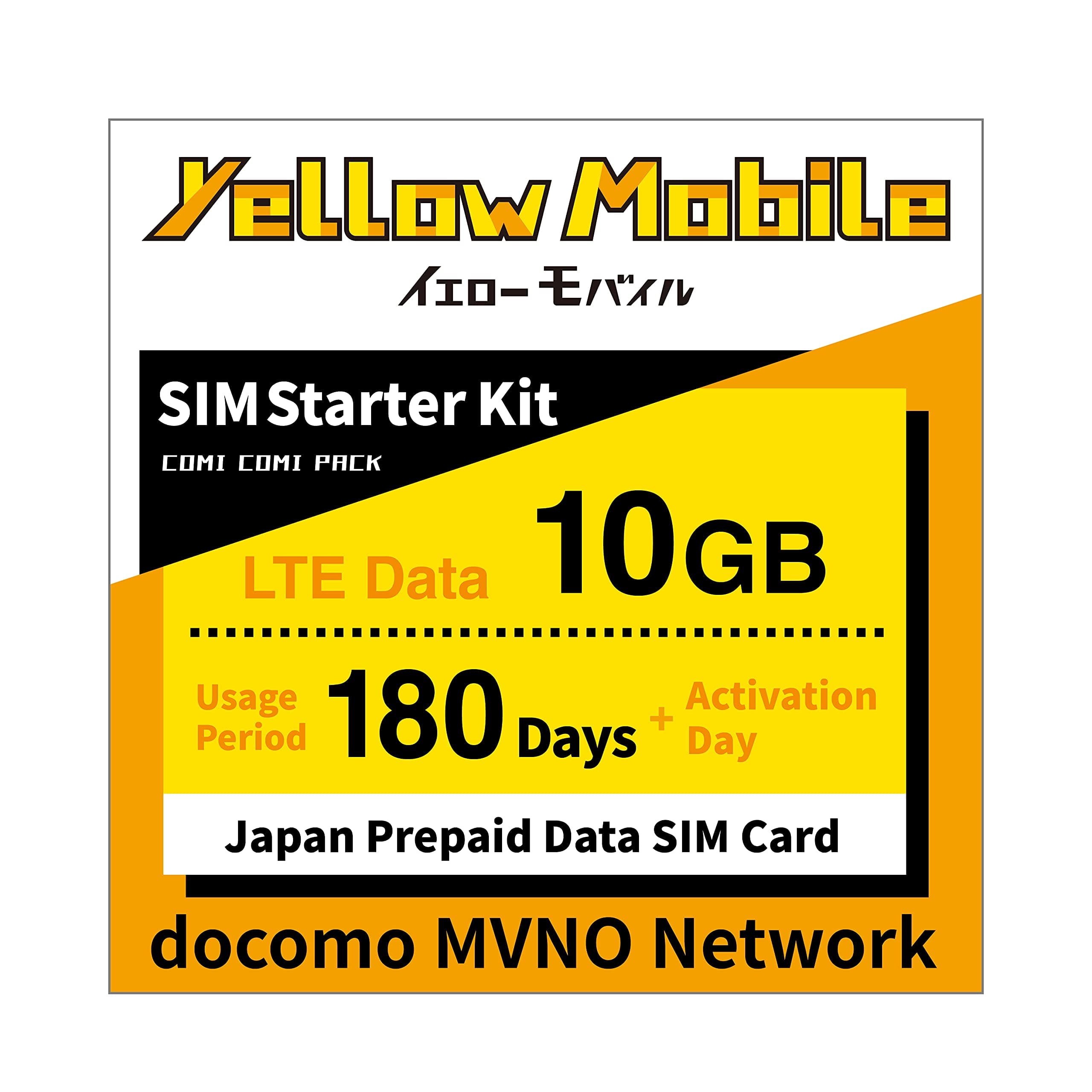 YELLOW MOBILE - Japan LTE Data Prepaid SIM Card - Docomo Network (180Days 10GB)