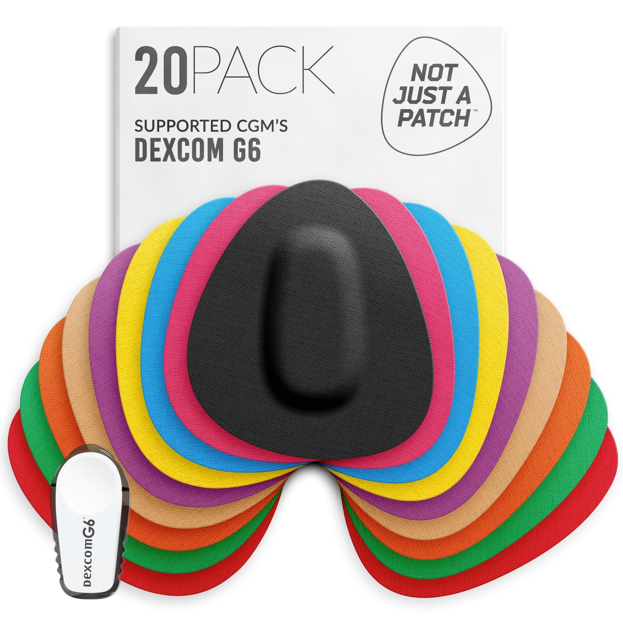 Not Just A Patch Dexcom G6 Adhesive Patches (20 Pack) - Dexcom G6 Stickers Adhesive Patches for Skin - Water Resistant Dexcom Overpatch G6 for Active Lifestyle 10-14 Days - Multicolor
