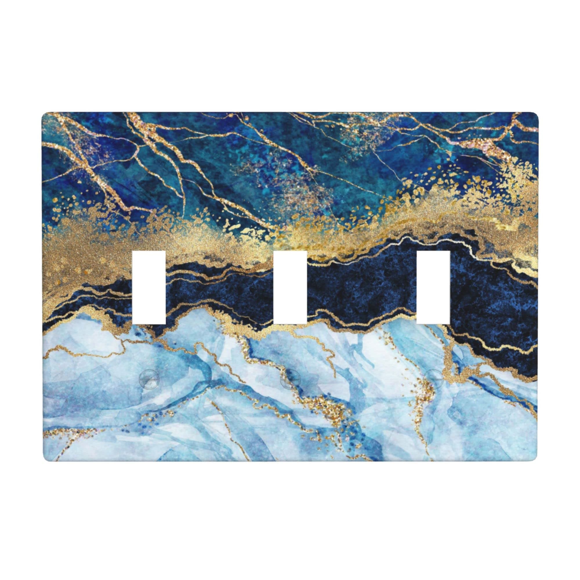 Blue Marble Light Switch Cover 3 Gang Wall Plate Decorative Triple Toggle Switch Plate Covers, Abstract Navy Blue Wall Plates for Light Switches, 4.50 x 6.38 Inch