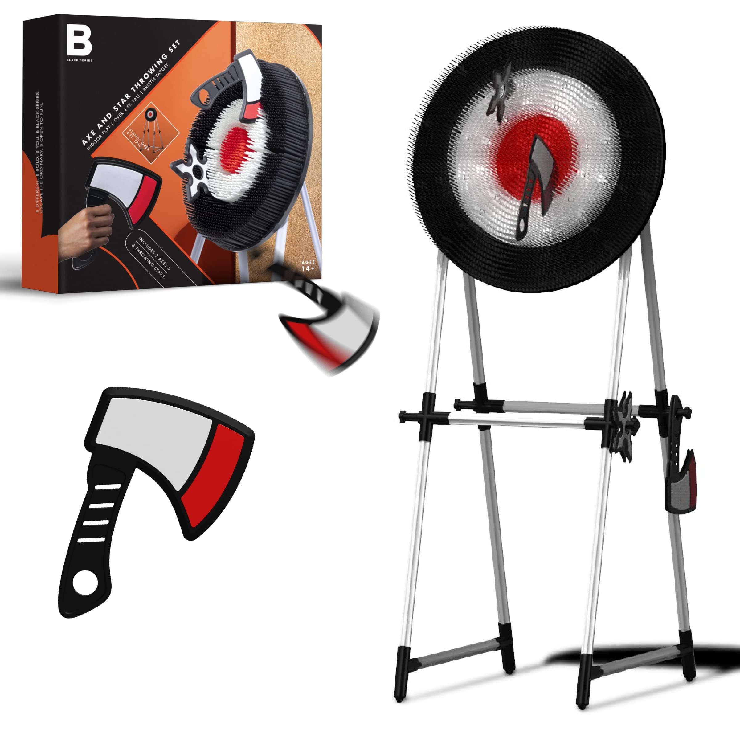 Black Series The Axe Throwing Target Set, 3 Throwing Axes and Bristle Target, Active and Safe Play, Blunted Edges and Lightweight Plastic, Indoor or Outdoor Use and Backyard Fun