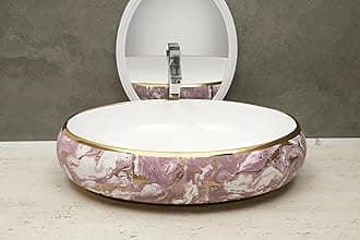 HISRE Designer Ceramic Table Top Sink Basin for Bathroom | Over Counter Wash Basin for Living Room | Washbasin Countertop (24 x 17 x 5.5 Inch) (Style - 7) G3902
