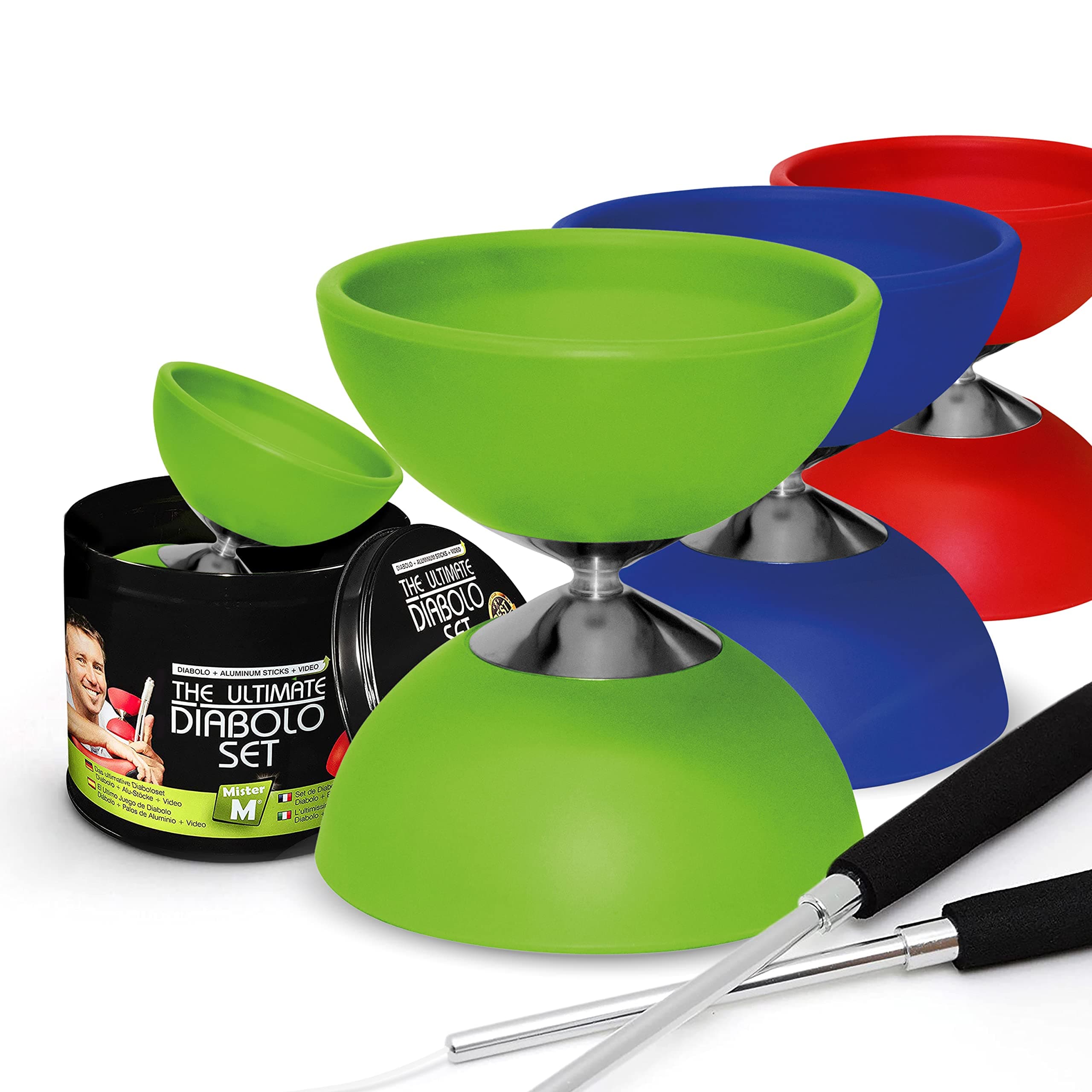 Diabolo ✓ “The Ultimate Set Sticks with String ✓ Extra String ✓ Online Video - Designed and Tested by “Mister M” (Green)
