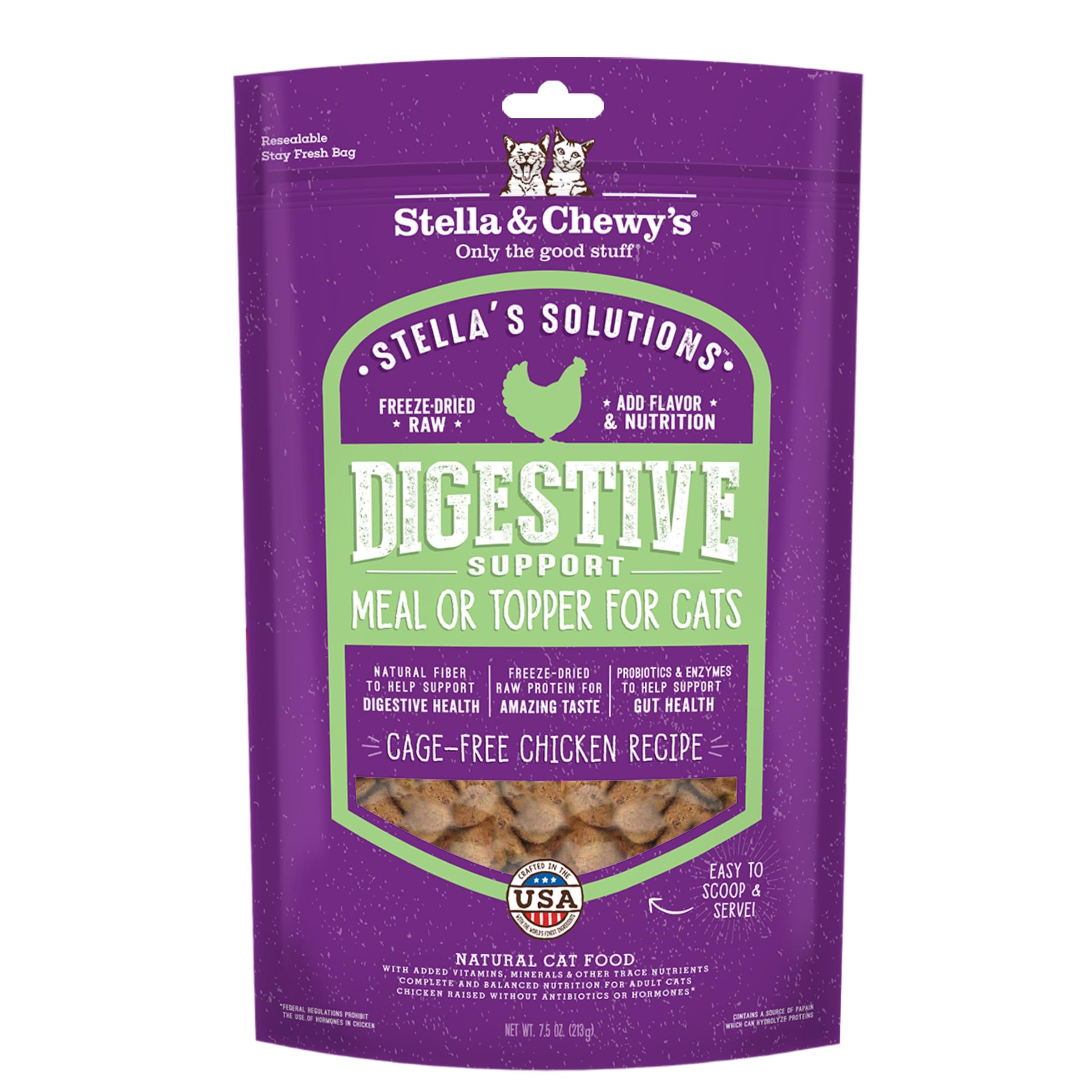 Stella & Chewy's – ’s Solutions Digestive Boost – Cage-Free Chicken Dinner Mixer – Freeze-Dried Raw, Protein Rich, Grain Free Cat Food – 7.5 oz Bag