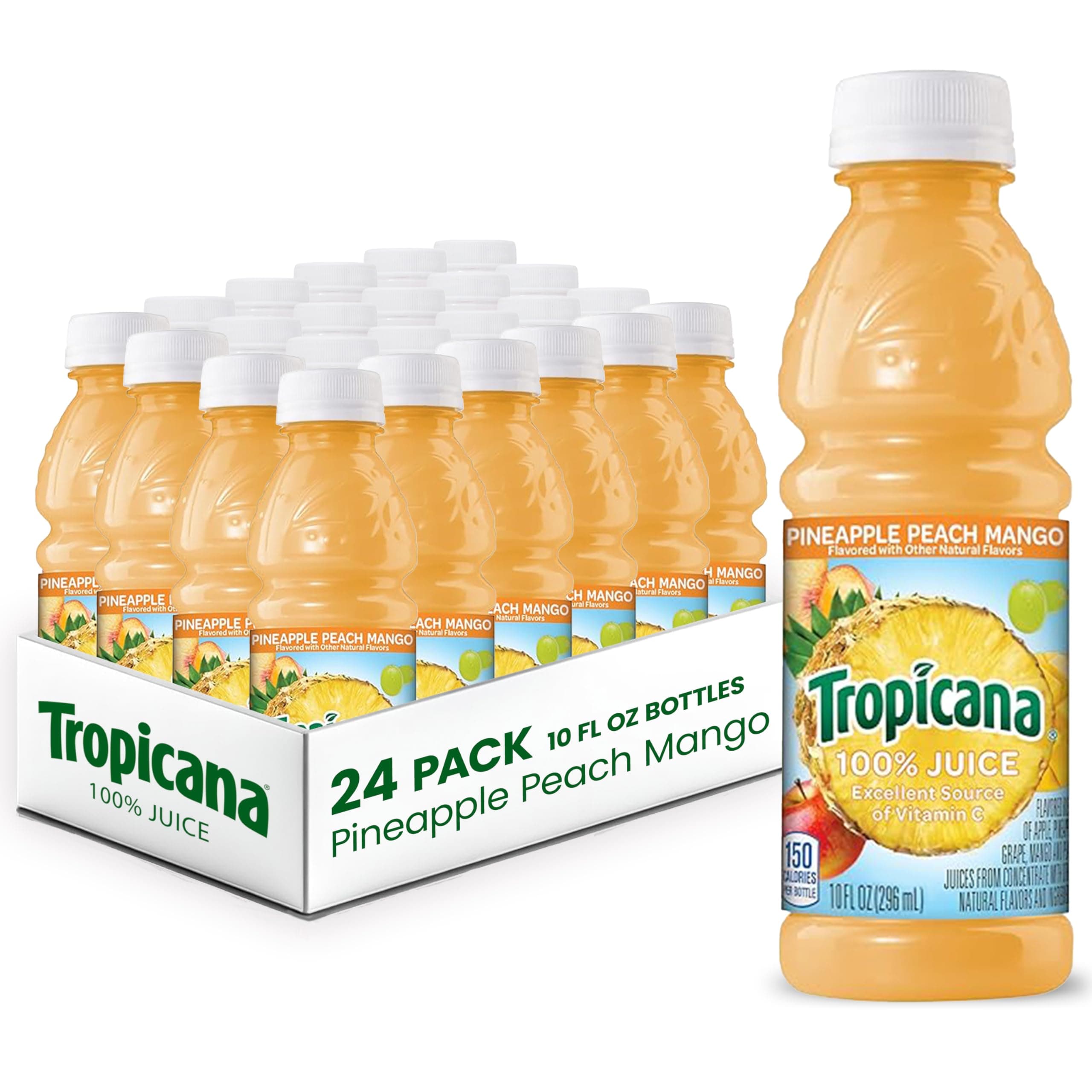 Tropicana 100% Pineapple Peach Mango Juice, Single Serve, 10 Fl Oz Bottles (Pack of 24) - Real Fruit Juice, Vitamin C, B & E Rich, No Added Sugars, No Artificial Flavors