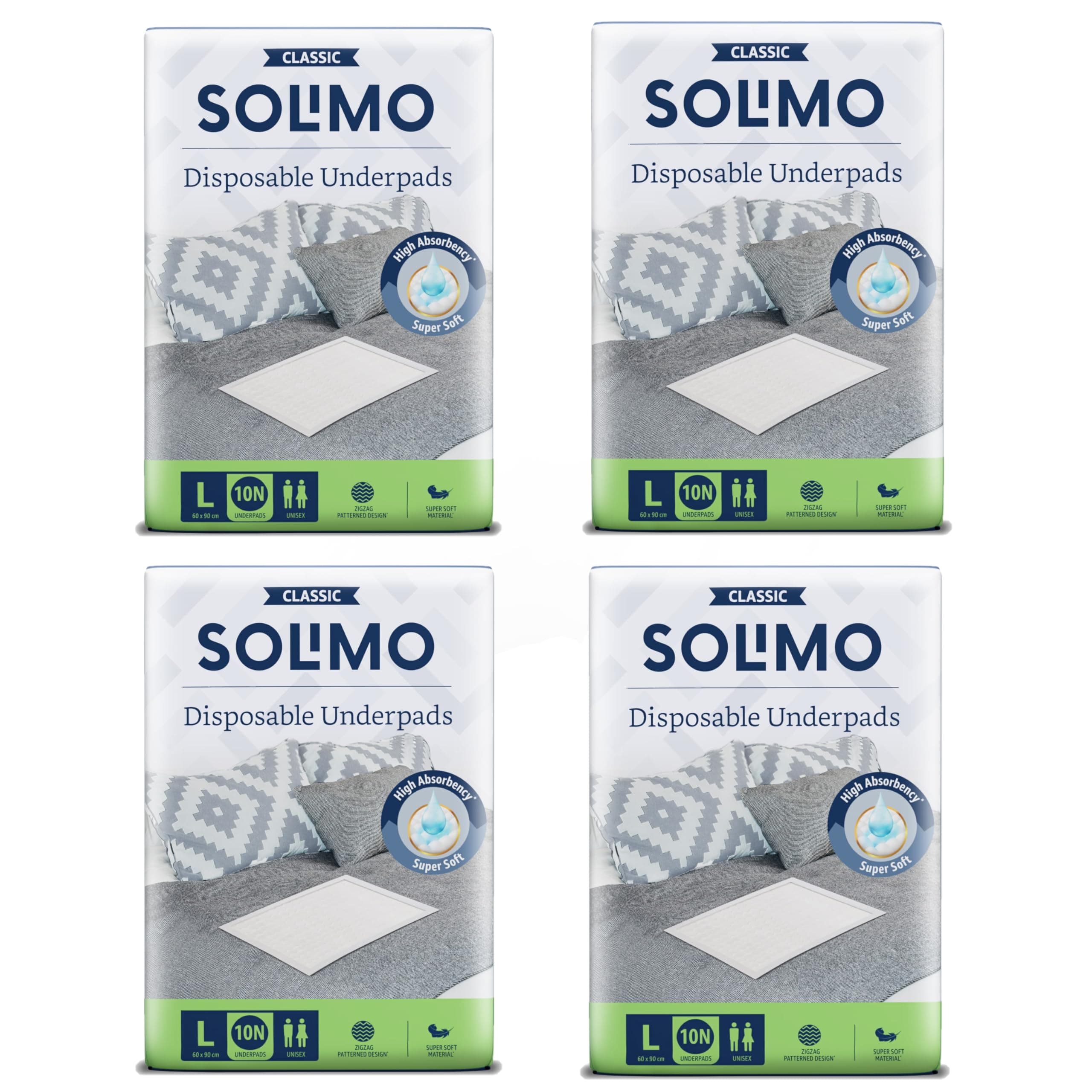 Amazon Brand - Solimo Classic Disposable Underpads | Large Size | Count 40 | 90 X 60 cm | High Absorbancy | Super Soft | Unisex | for Men & Women