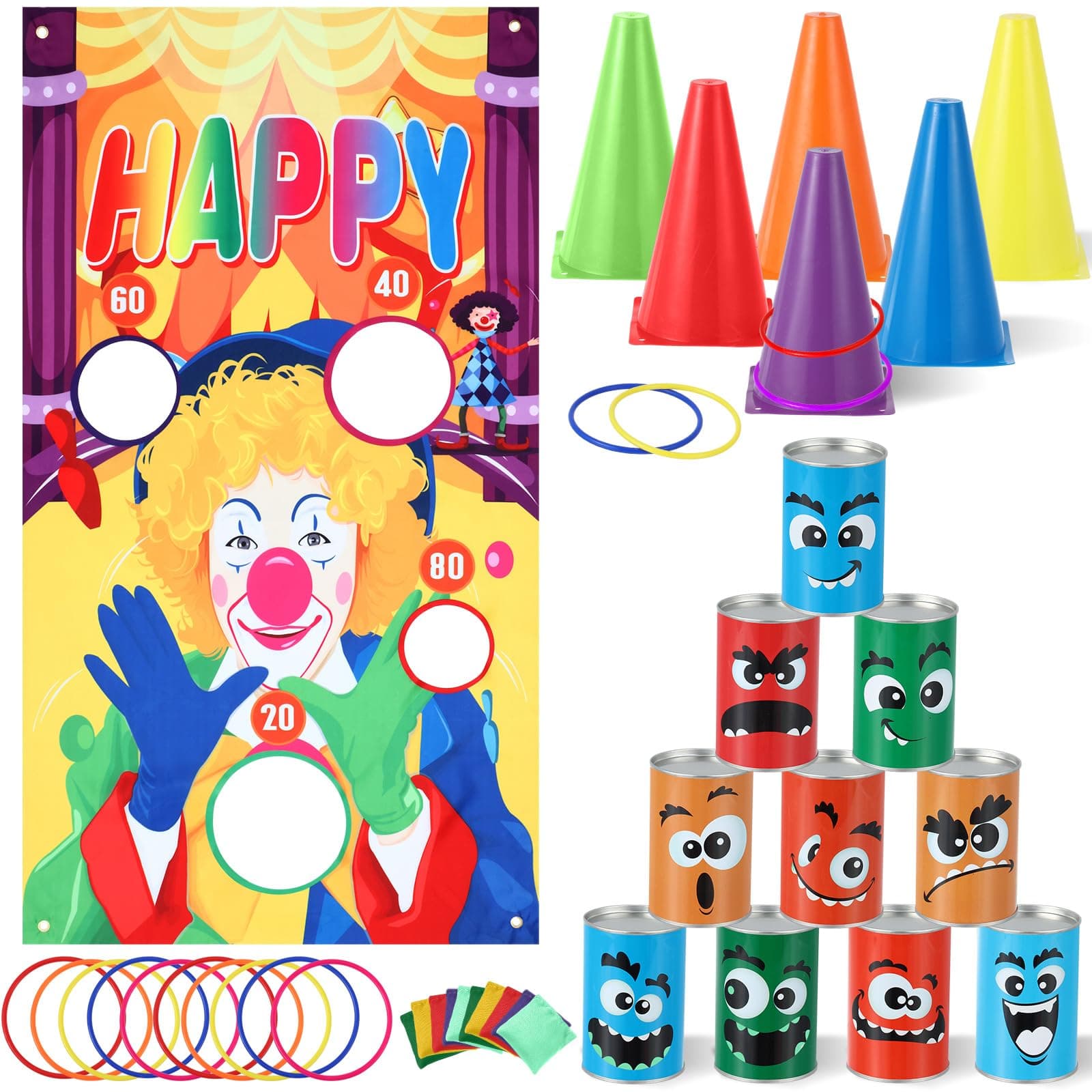 41 Pcs Carnival Games Set 5 in 1 Plastic Cones Ring Bean Bags Toss Game Can Bean Bag Toss Game for Boys Girls Adults Family Birthday Party Carnival Yard Indoor and Outdoor Easter Games