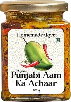 Homemade Love Authentic Punjabi Mango Pickle (250g)| Spicy & Tangy Aam Ka Achaar with Raw Mango, and spices mixed with mustard oil