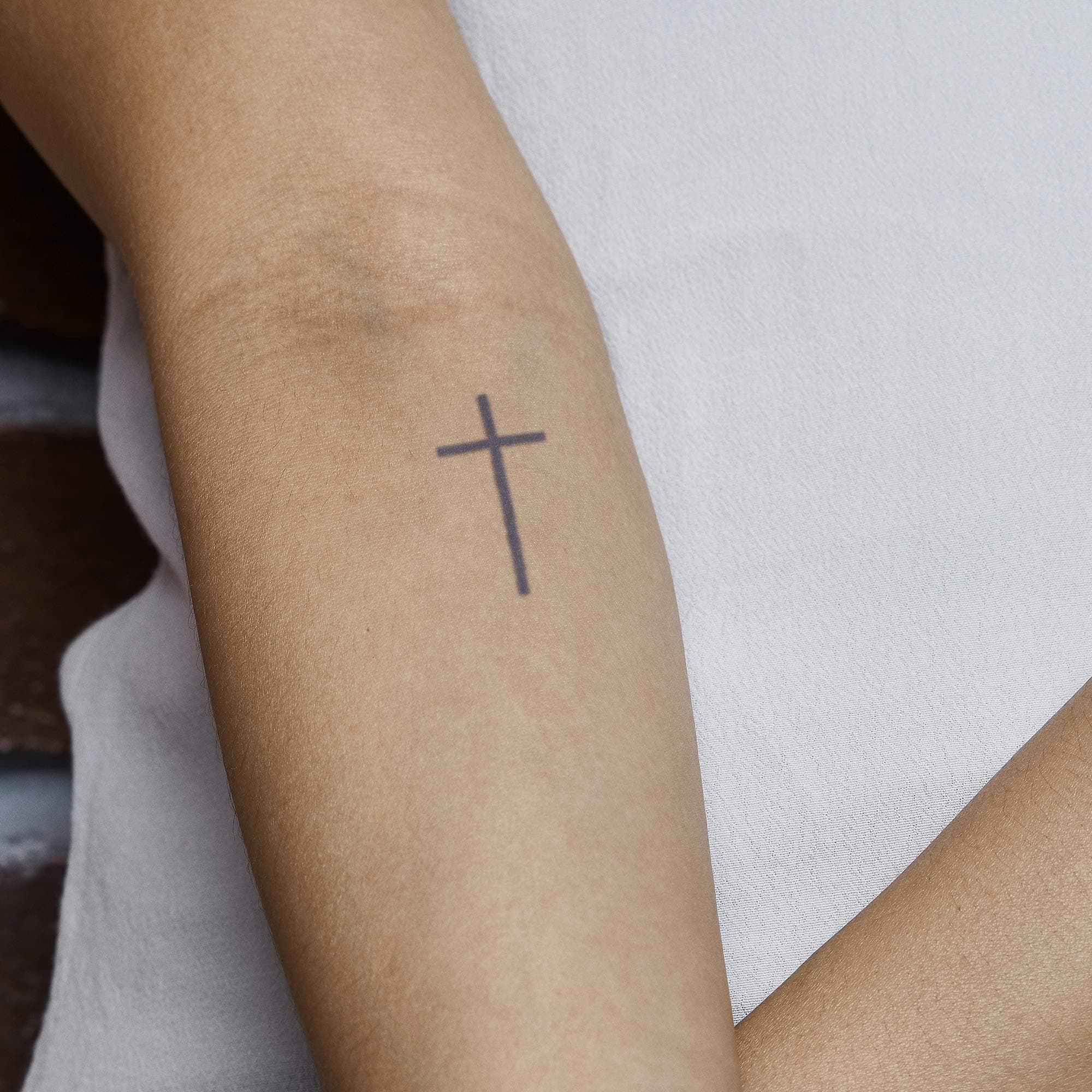 Premium Temporary Tattoo - Crotth| Lasts 1-2 Weeks, Matte Finish, Waterproof, Realistic Look that Fades Naturally | 100% Plant-Based Ink Cross - 2x2