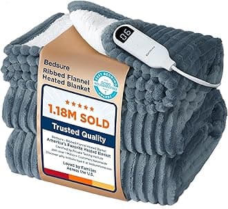 Bedsure GentleSoft Heated Blanket Electric Throw - Soft Ribbed Flannel Electric Blanket, Heating with 4 Time Settings, 6 Heat Levels, 3 hrs Timer Auto Shut Off, Gifts for Grandma (50x60 inches, Grey)