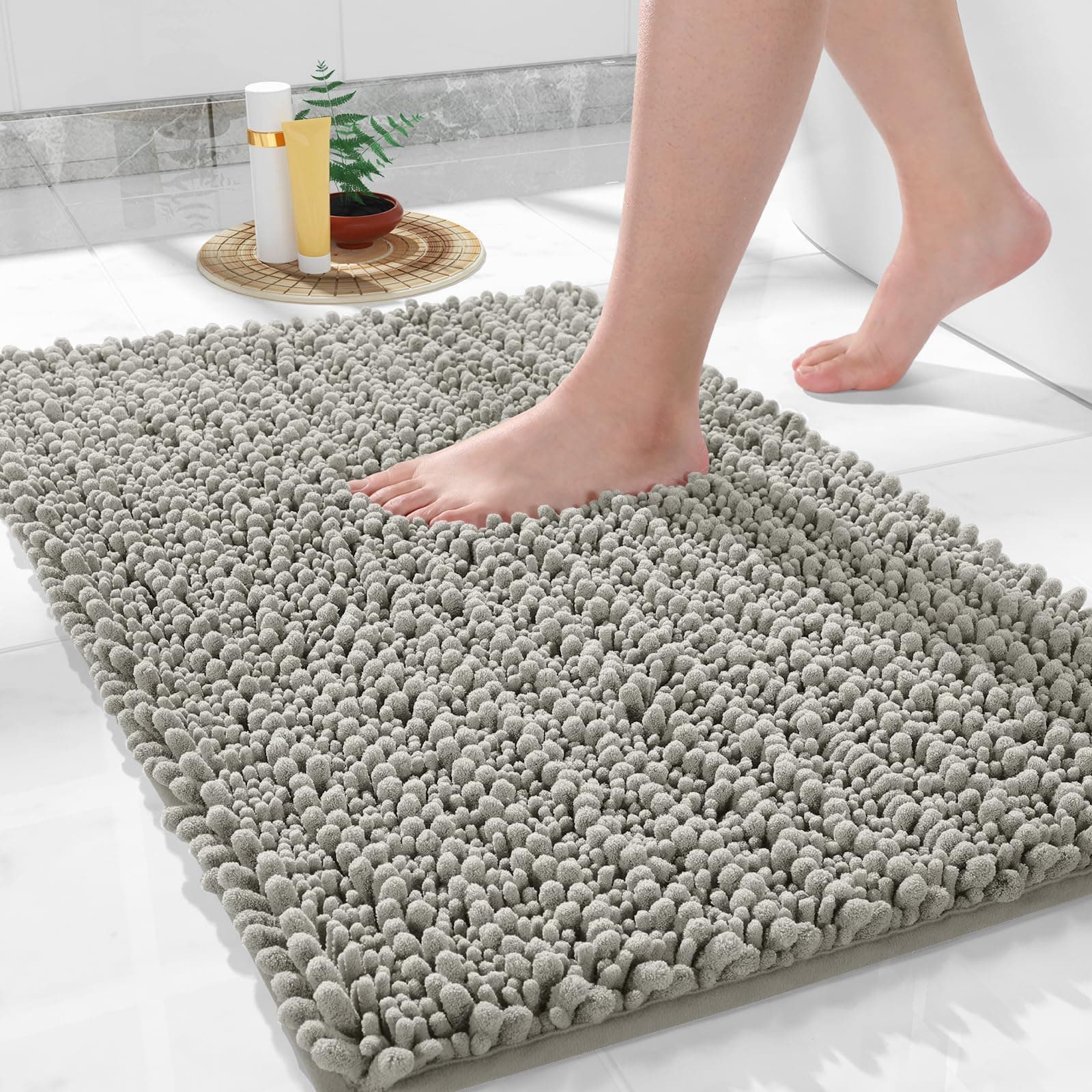Microfiber Luxury Bathroom Rectangular Rug Mat 24X17, Extra Soft & Absorbent Bath Rugs, Non-Slip Plush Shaggy Bath Carpet, Machine Wash Dry, Bath Mats For Bathroom Floor, Tub And Shower, Sand