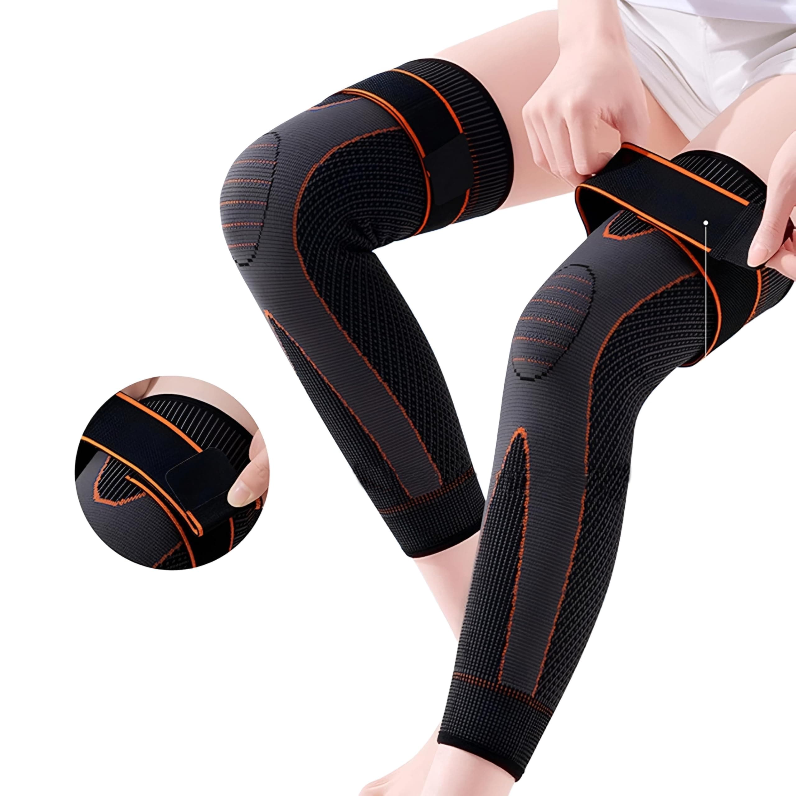 Compression Long Knee and calf Sleeve support for men and women Knee Support (Black&Orange)