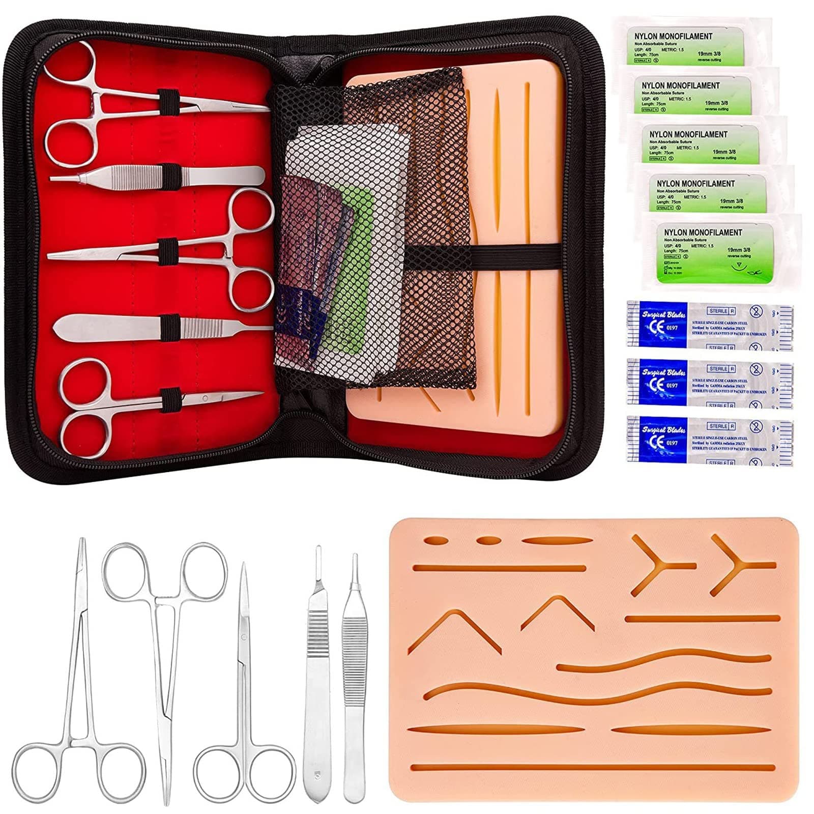 KINSAN Surgical Suture Training Kit, Wound Suture Kit for Studying Medical Seam Kit Wound Seam Exercise Kit for Practising Suturing Techniques and Wounds