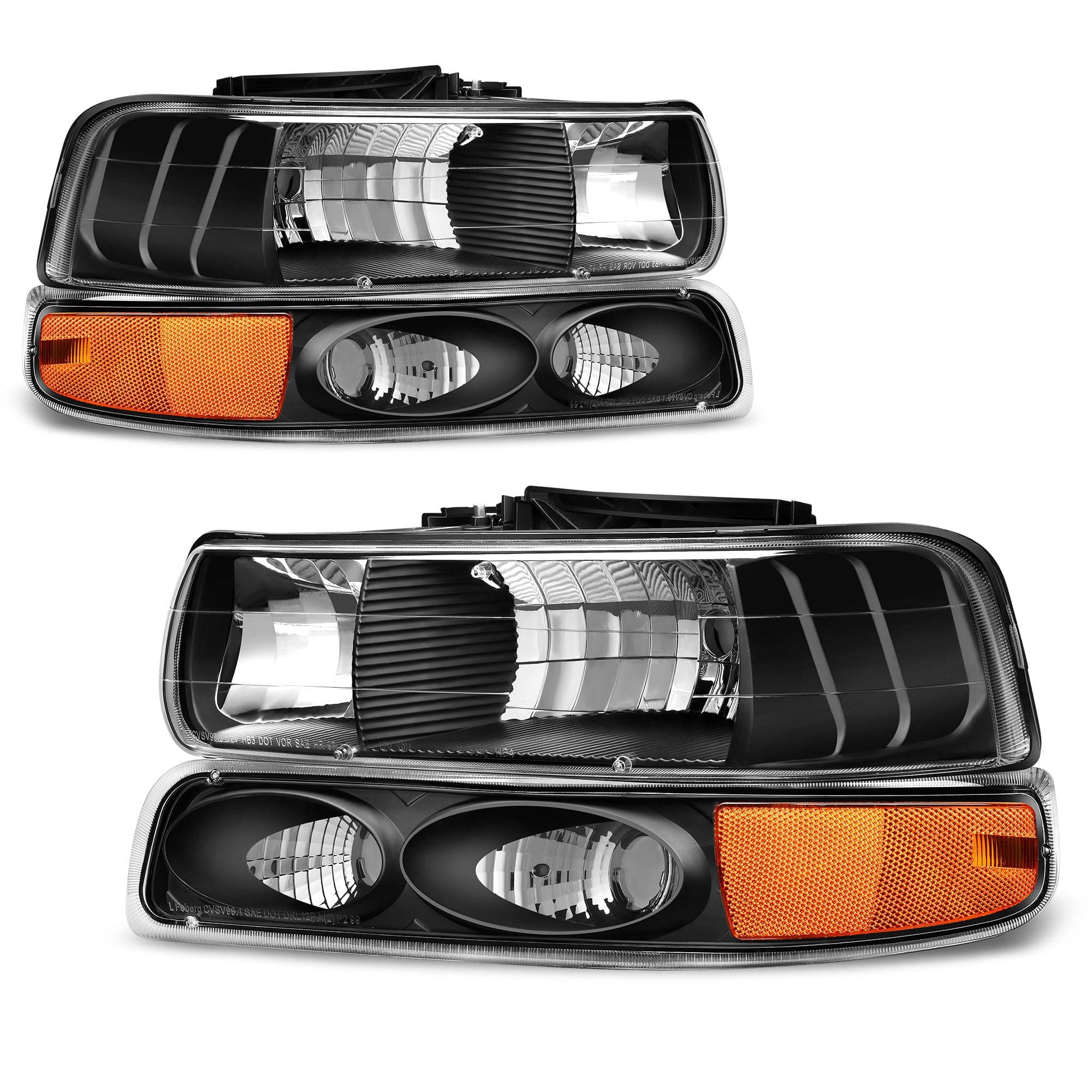 AUTOSAVER88 Headlight Assembly Compatible with 1999-2002 Chevy Silverado 1500 2500/2001-2002 Chevy Silverado 1500HD 2500HD 3500/2000-2006 Tahoe Suburban 1500 2500 Headlamp with Bumper Lights