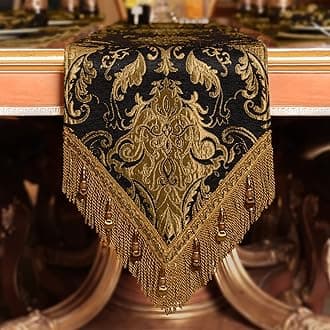 Table Runner with Handmade Tassels, Luxury Table Runner for Dining Room/Restaurant/Banquet/Festival Decoration (33x180cm, Black)