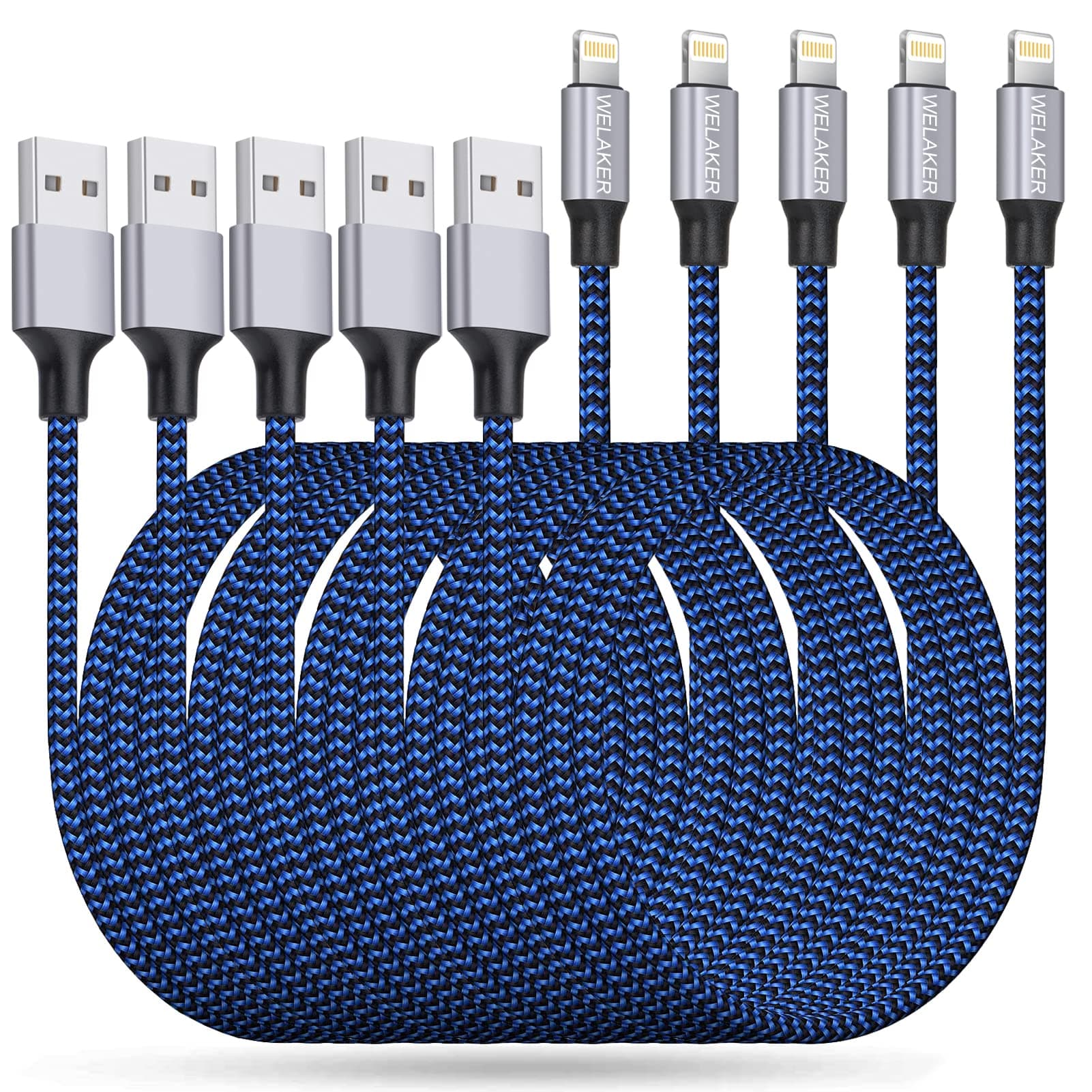 iPhone Charger, Nylon Braided 5Pack 6ft Lightning Cable [MFi Certified] Fast Charging High Speed Data Sync Phone Cord Compatible with iPhone 14 13 12 11 Pro Max XS XR XS X Plus iPad Mini