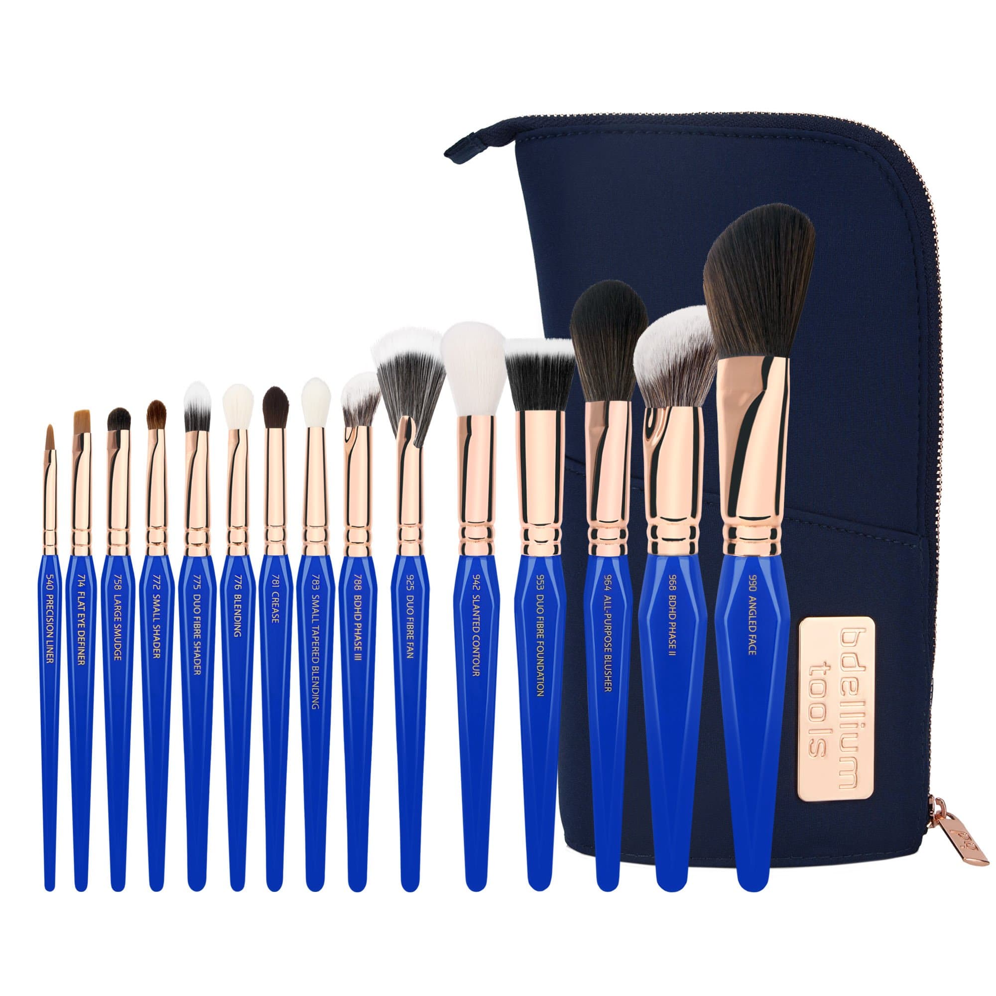 Professional Makeup Brush Golden Triangle - Phase III Complete 15pc. Brush Set with Stand-Up Pouch